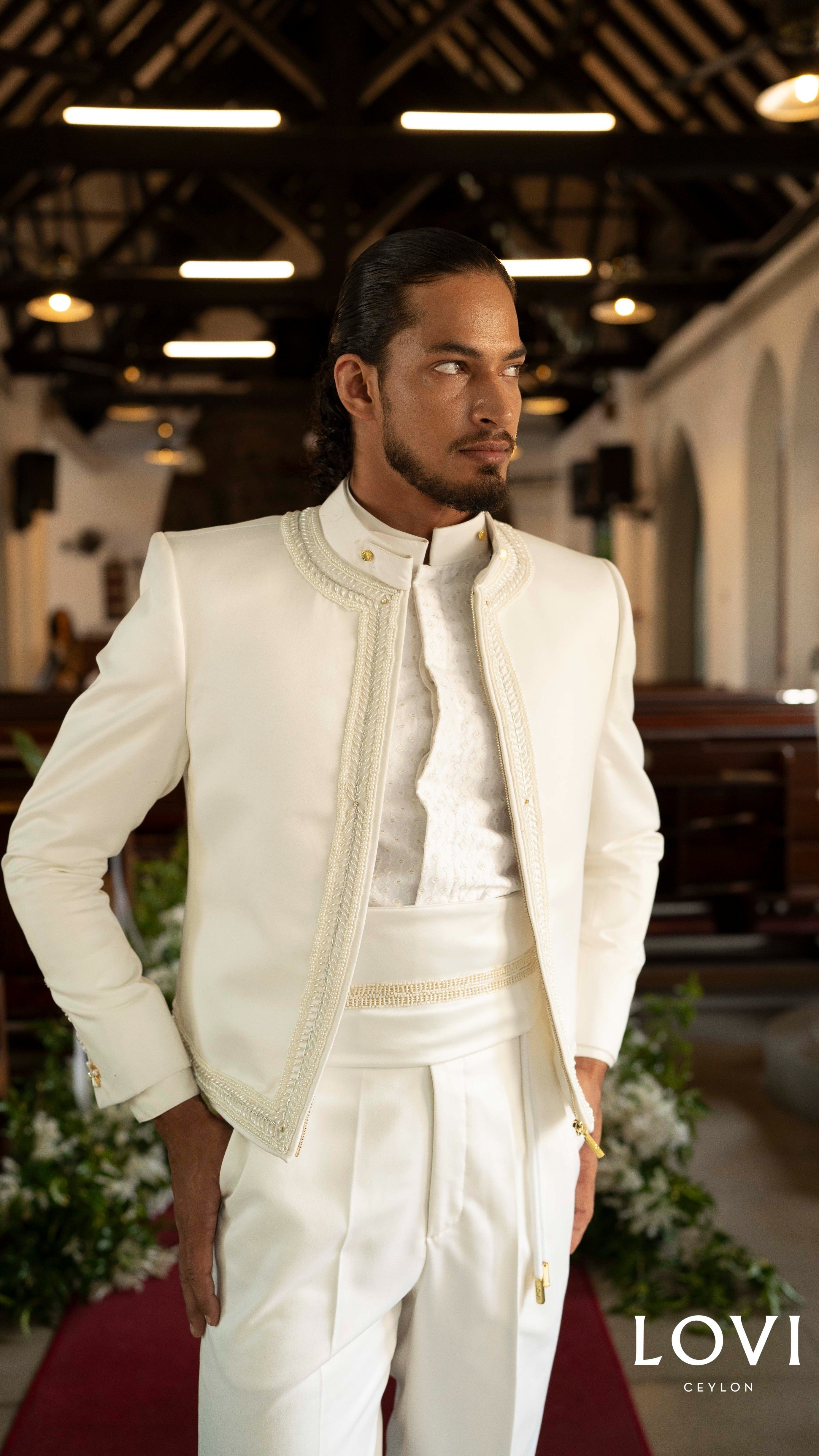 LOVI White Modern Nilame Jacket & Tux Pant