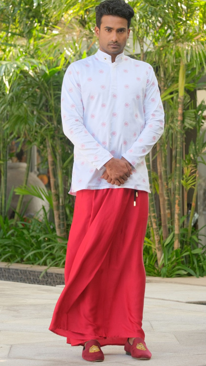 Sal Mal Shirt x Red Silk Sarong