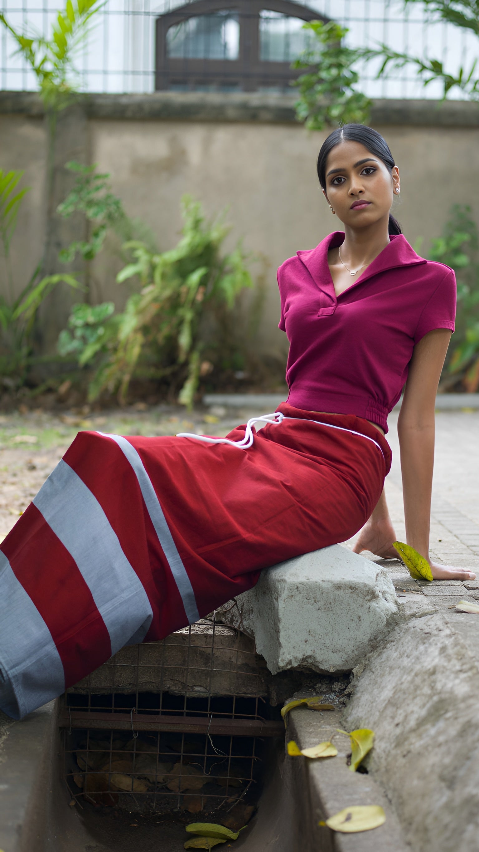 Rugby Sarong Crimson Red with silver lines
