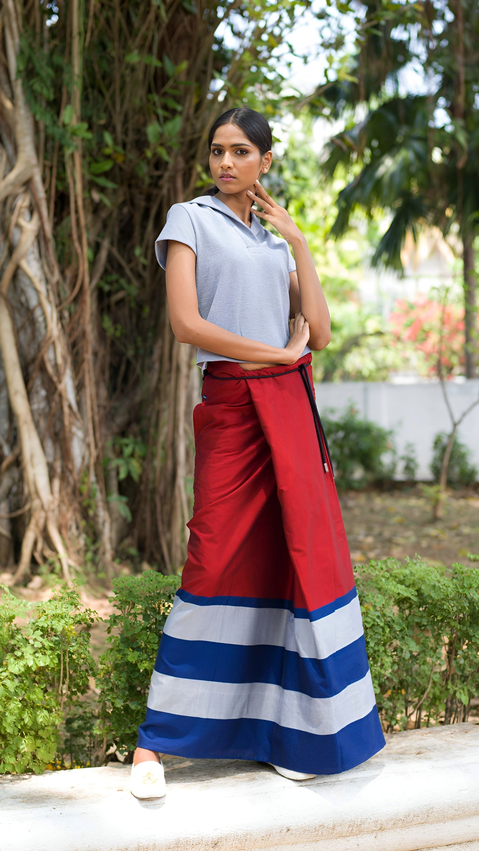 Rugby Sarong in Red with Navy Blue & Silver