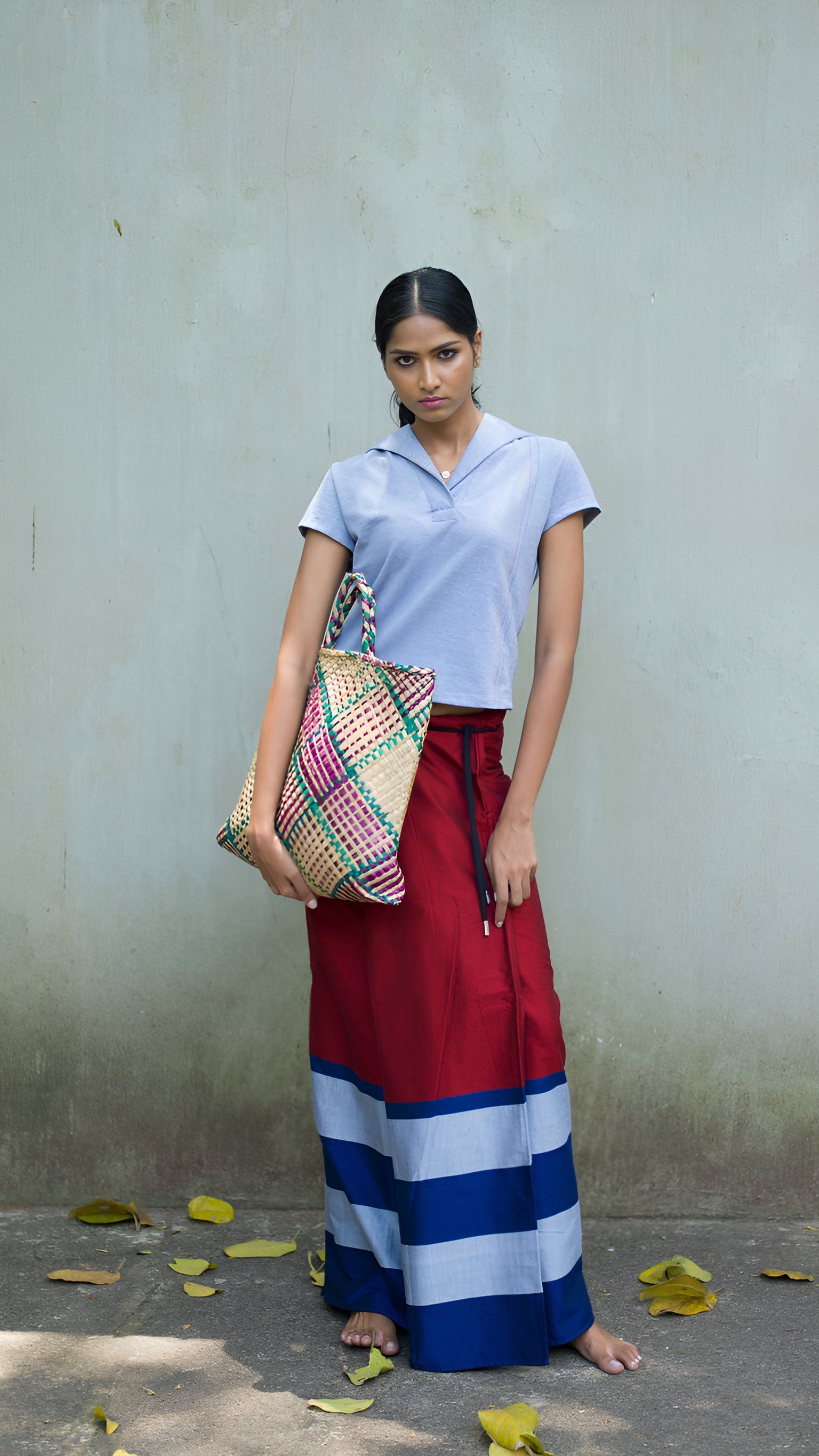 Rugby Sarong in Red with Navy Blue & Silver