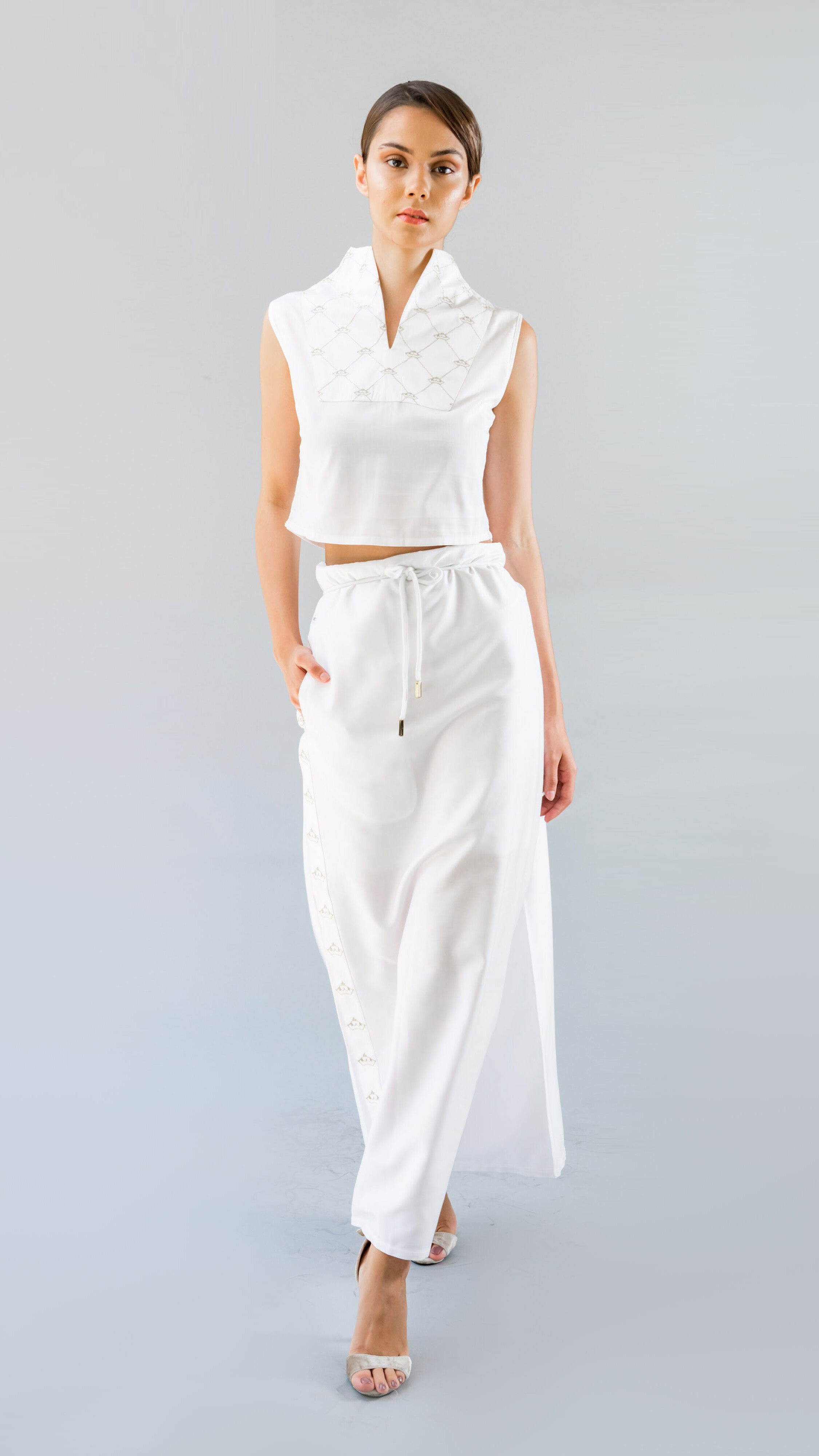 Crown Embroidery Tuxedo Top