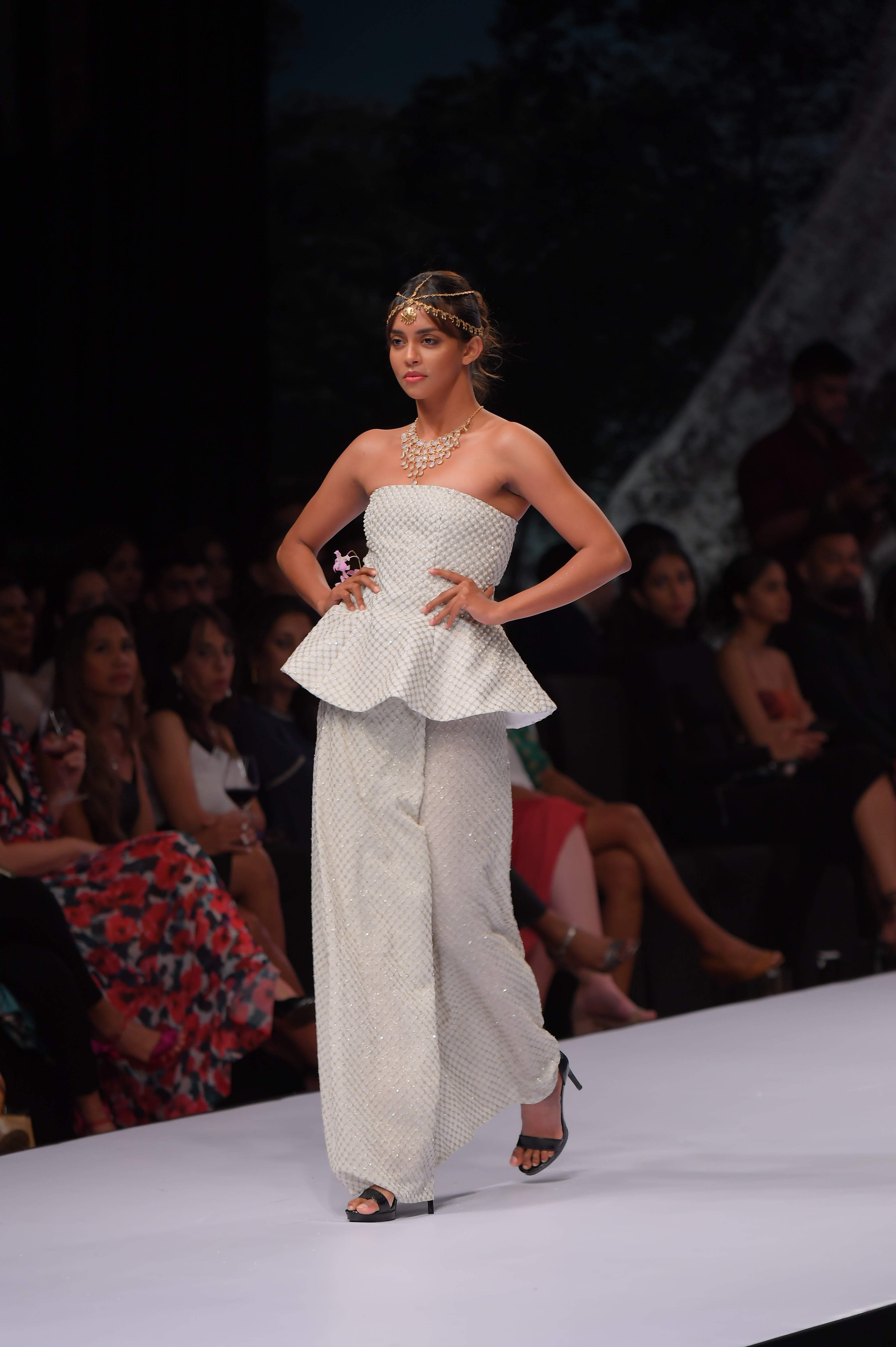 White Pearl Embroidered Peplum Top and Sarong