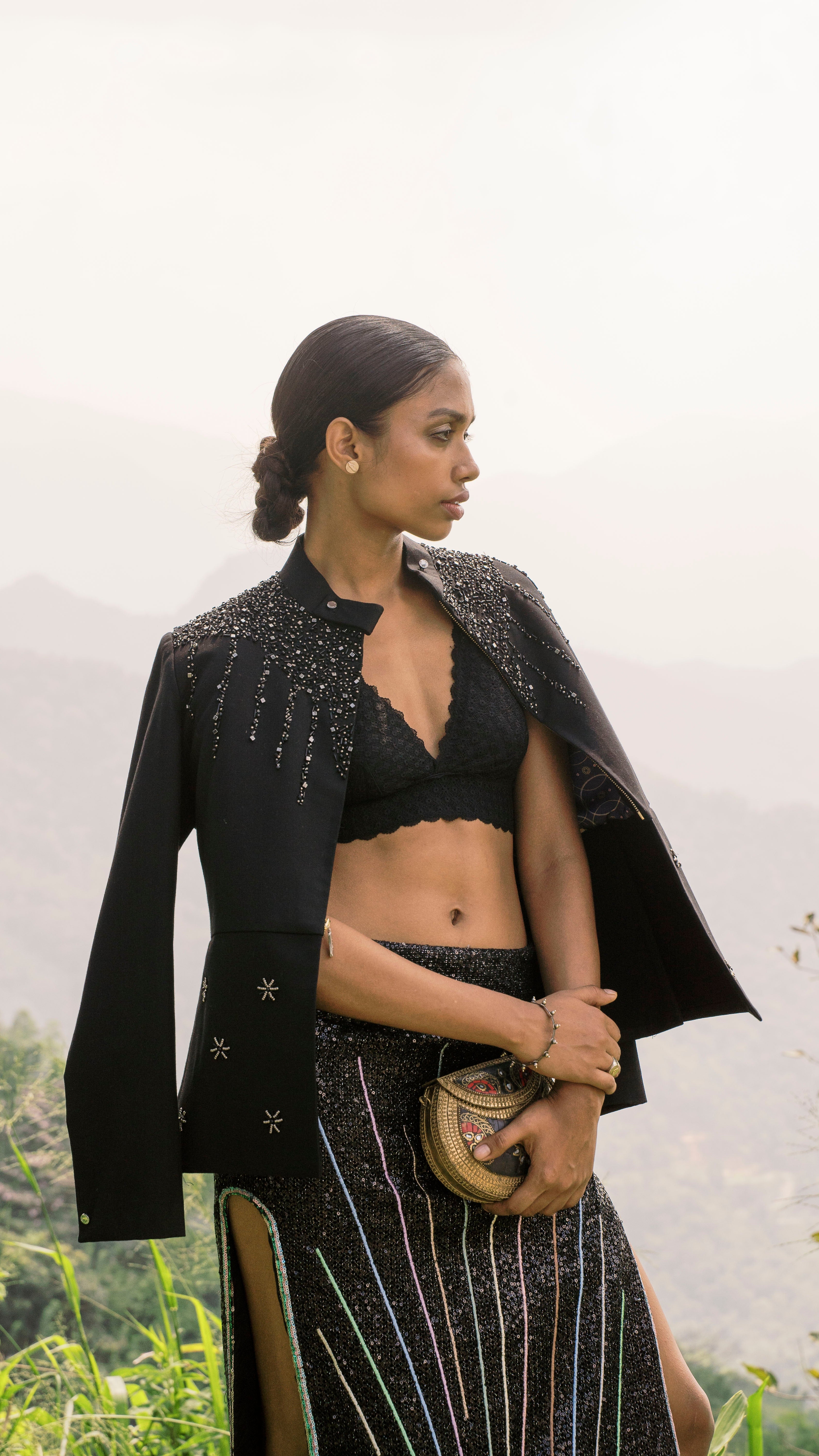 LOVI Embellished Slit Skirt