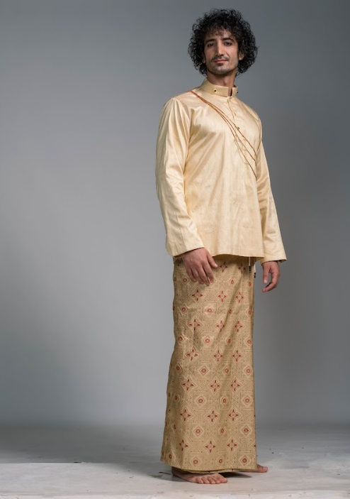 Golden LOVI National Men’s Shirt and Red and Gold Men’s Sarong
