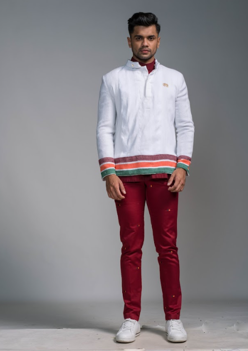 Handloom Wool Embroidered Unity Sweater, Maroon LOVI Men's Shirt and Unity Tab Maroon Pants