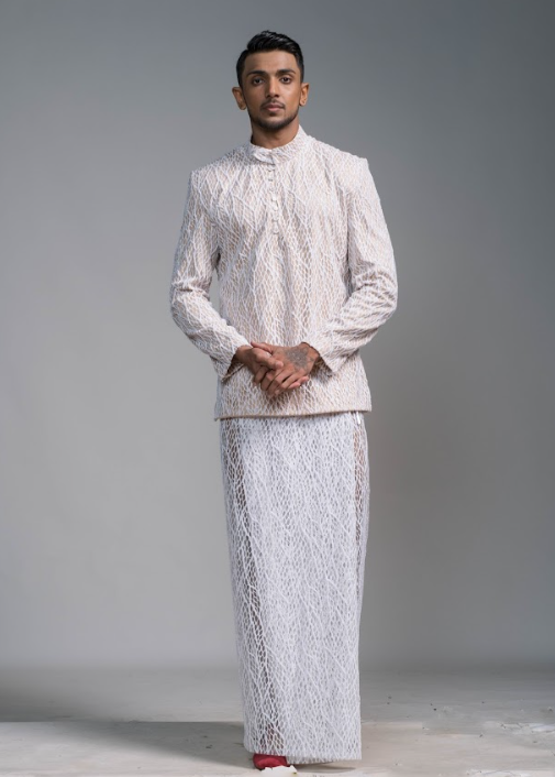 Pearl Beaded National Shirt and Sarong