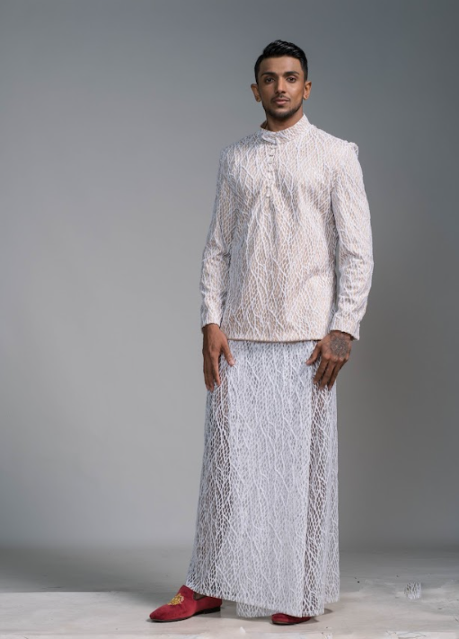 Pearl Beaded National Shirt and Sarong