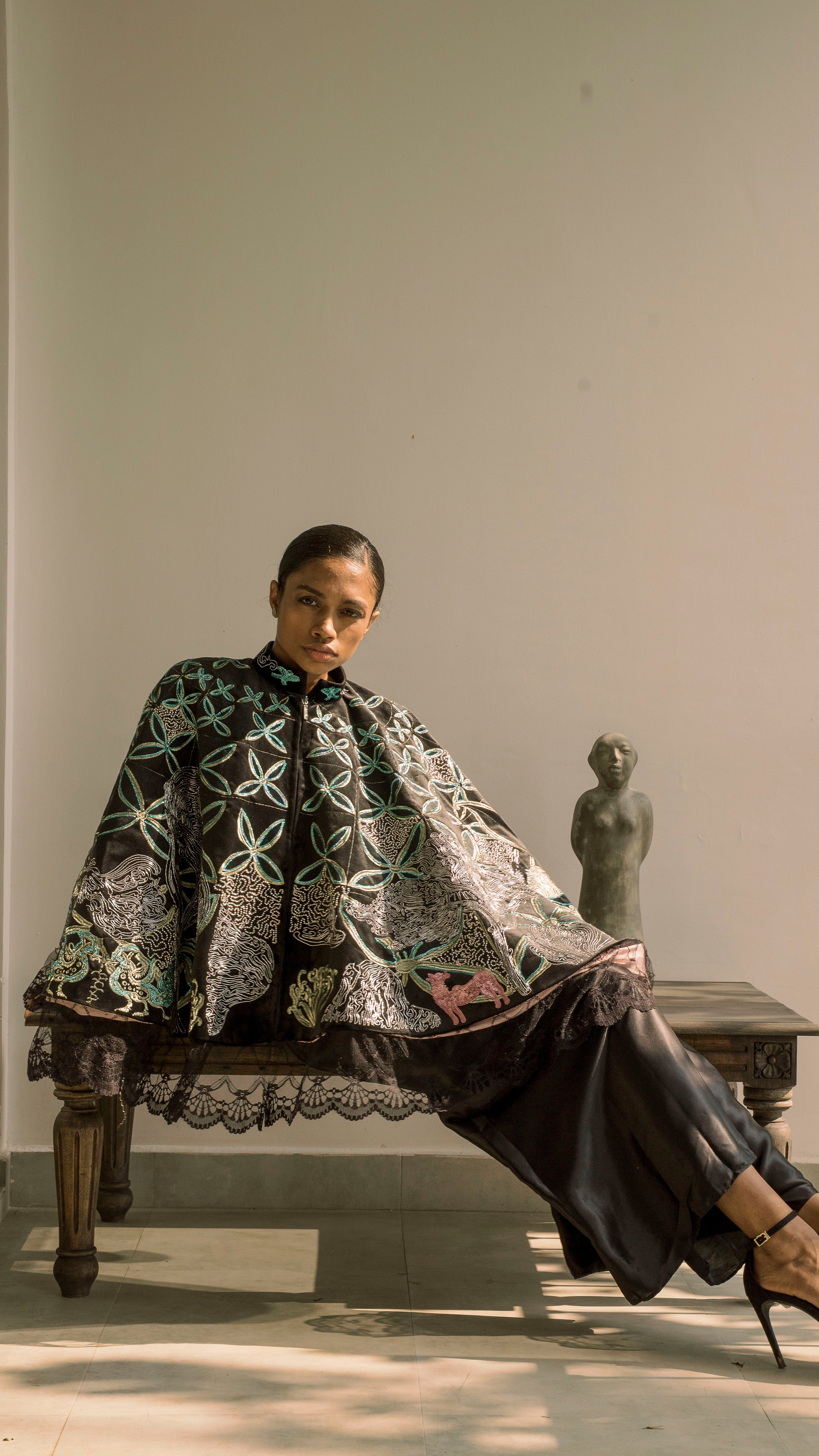 LOVI Silver & Black Velvet Cape