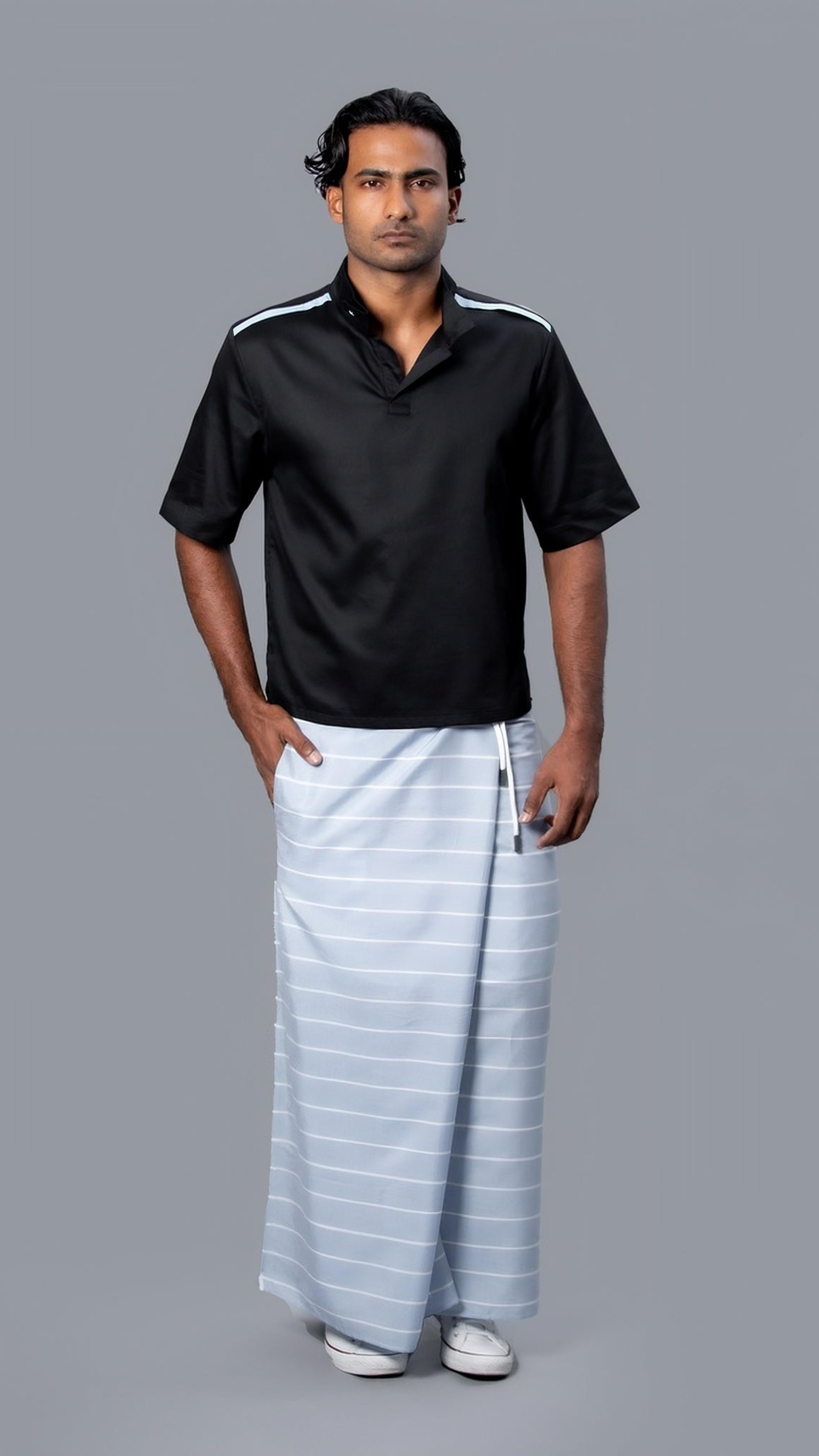 Classic Nautical Sarong in Pastel Blue with White Stripes