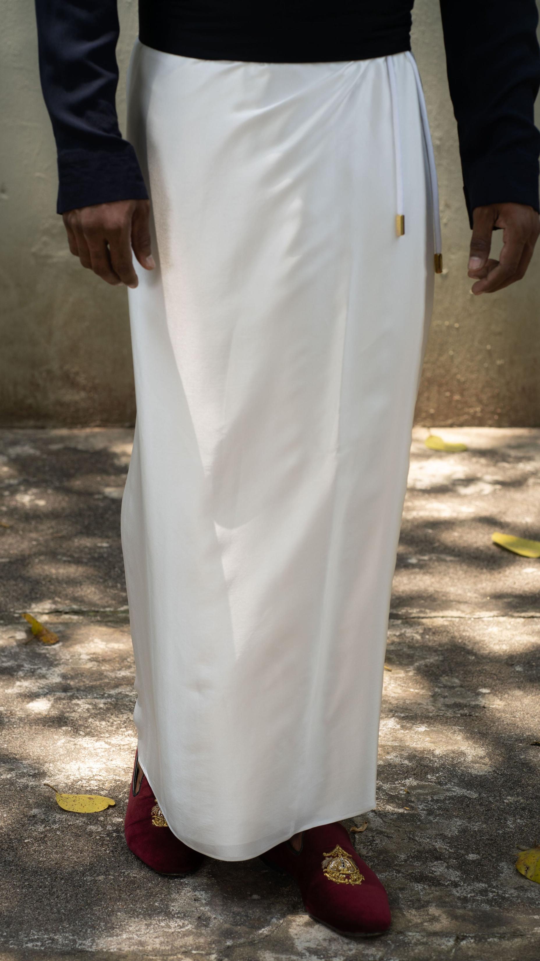 LOVI White Pure Silk Tuxedo Sarong