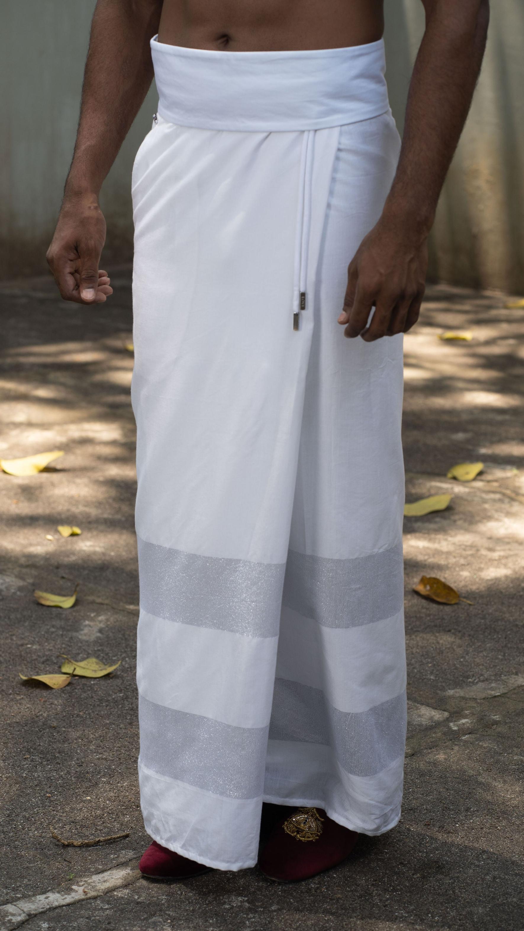 Nilame Sarong in White with Silver stripes