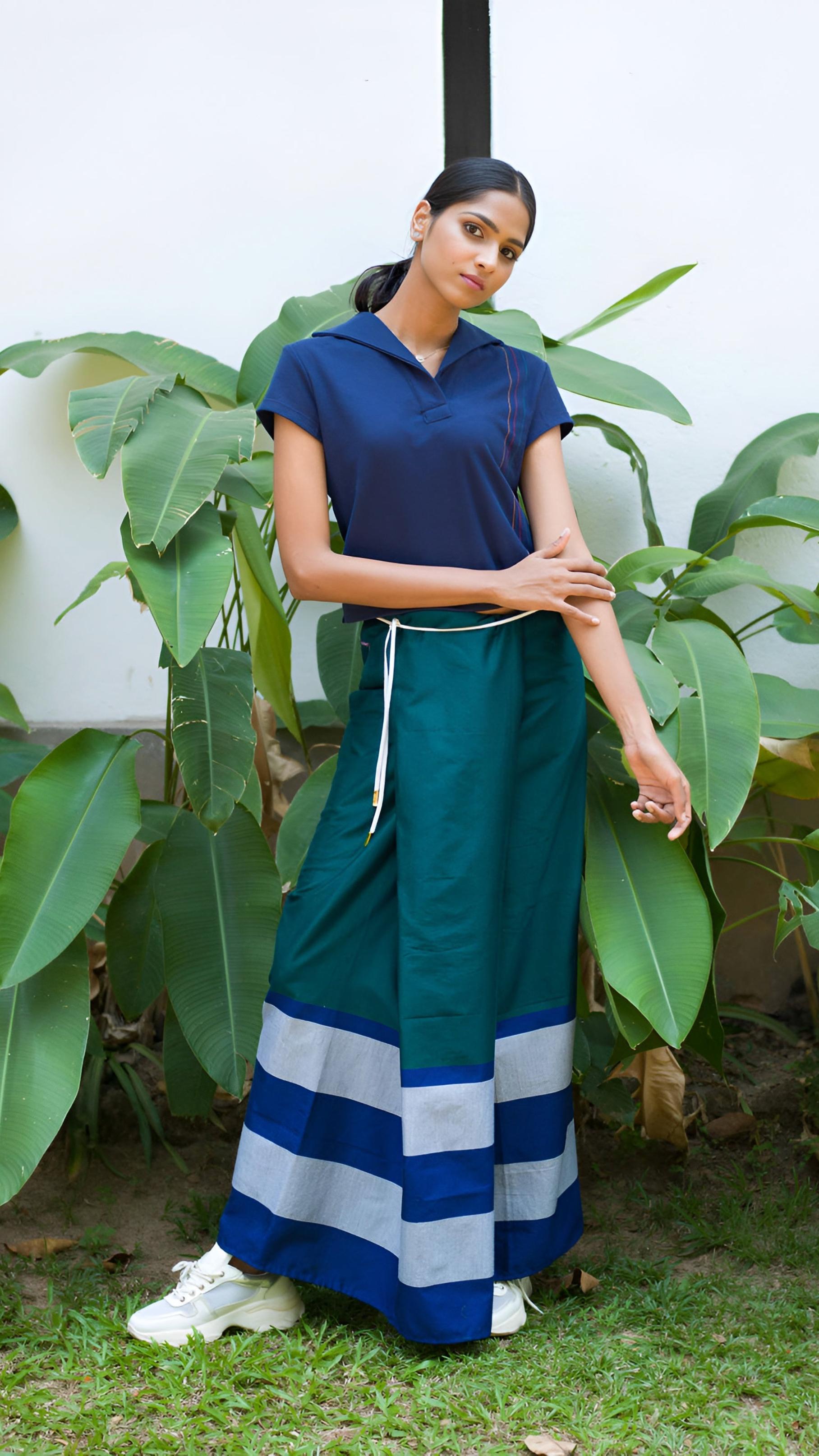 Rugby Sarong in Emerald with Navy Blue & Silver