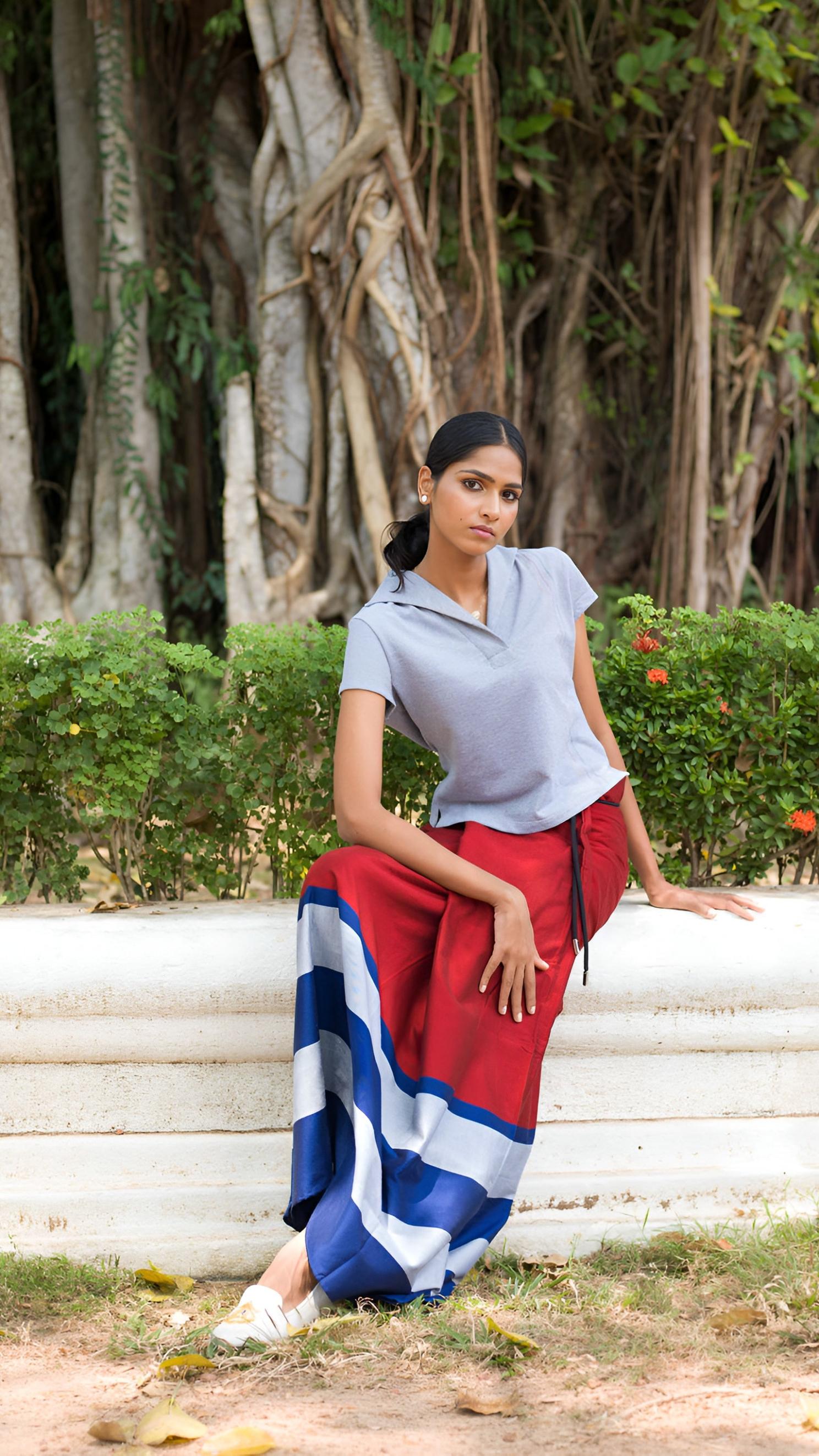 Rugby Sarong in Red with Navy Blue & Silver