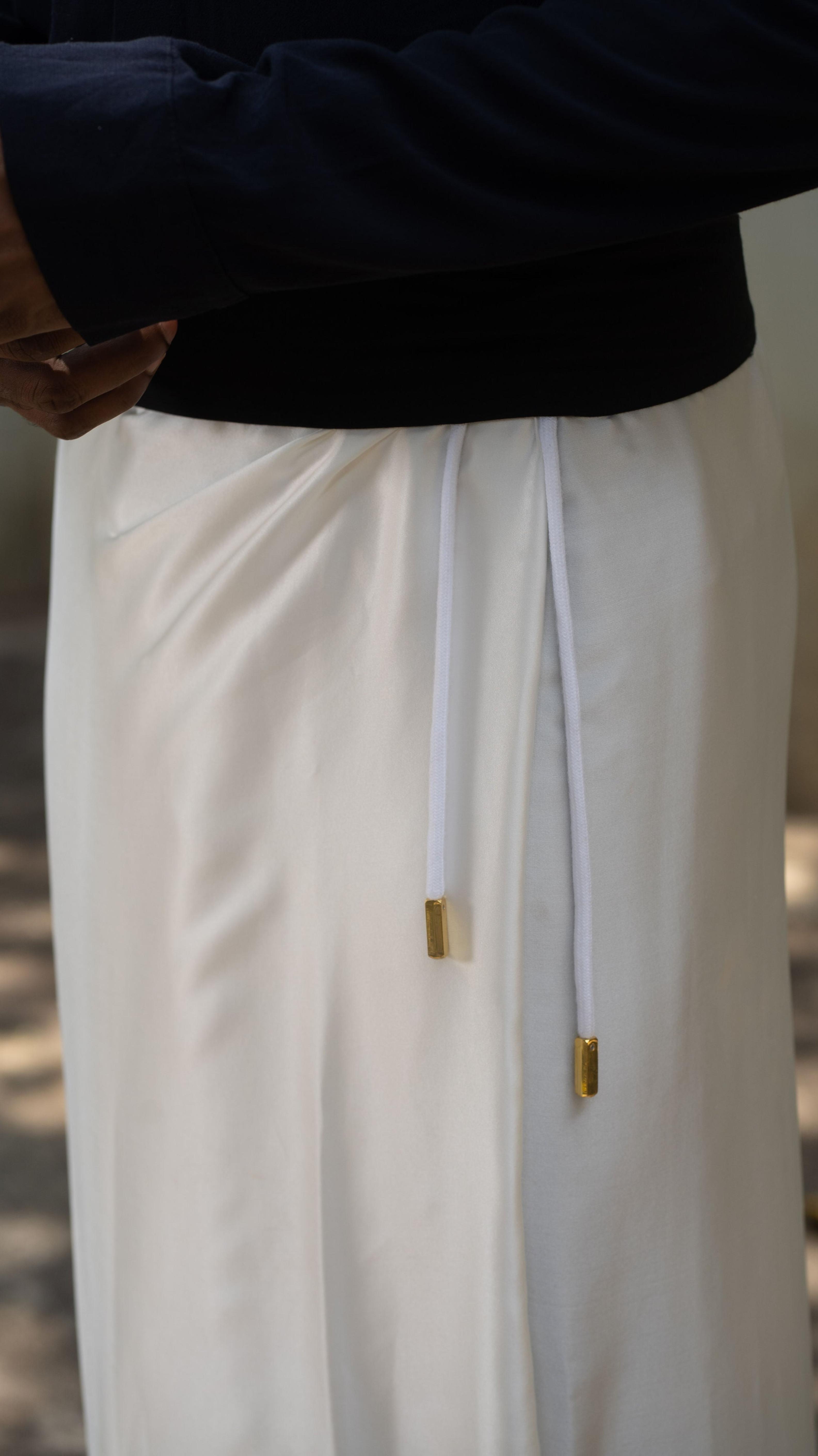 LOVI White Pure Silk Tuxedo Sarong