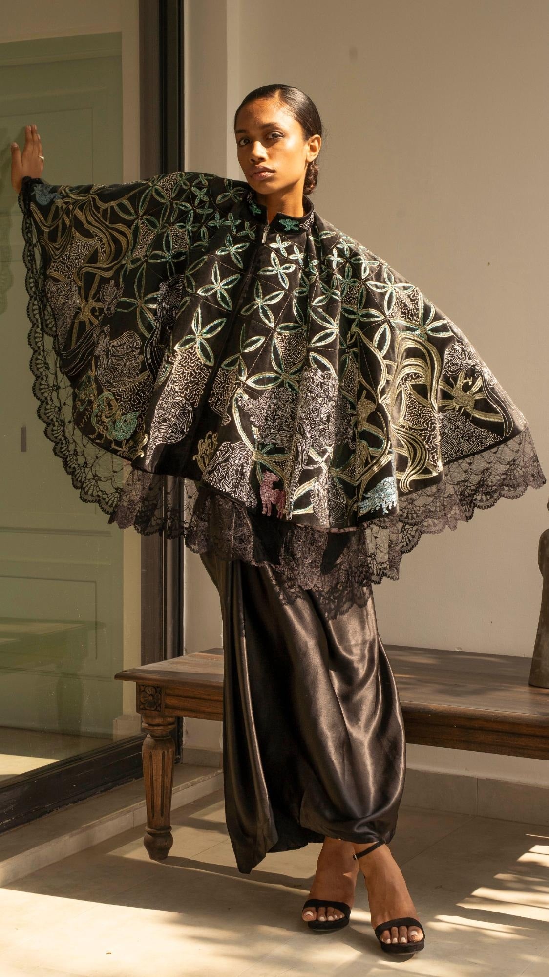 LOVI Silver & Black Velvet Cape