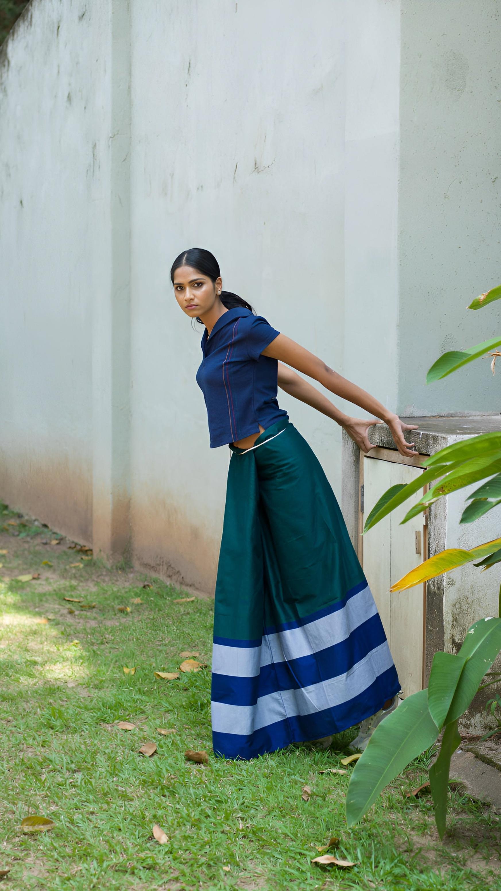 Rugby Sarong in Emerald with Navy Blue & Silver