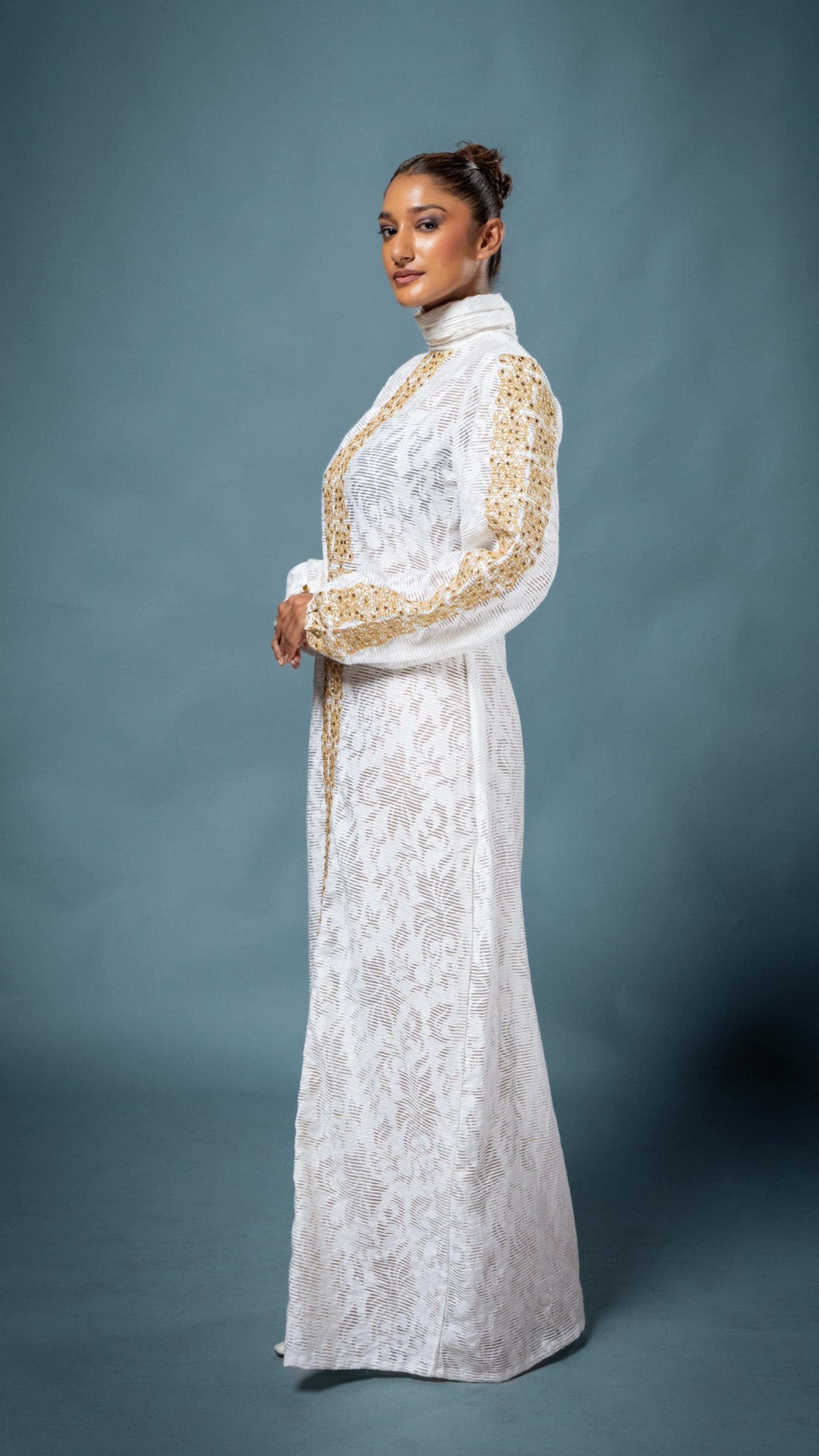 LOVI White & Gold Modern Kaftan Dress