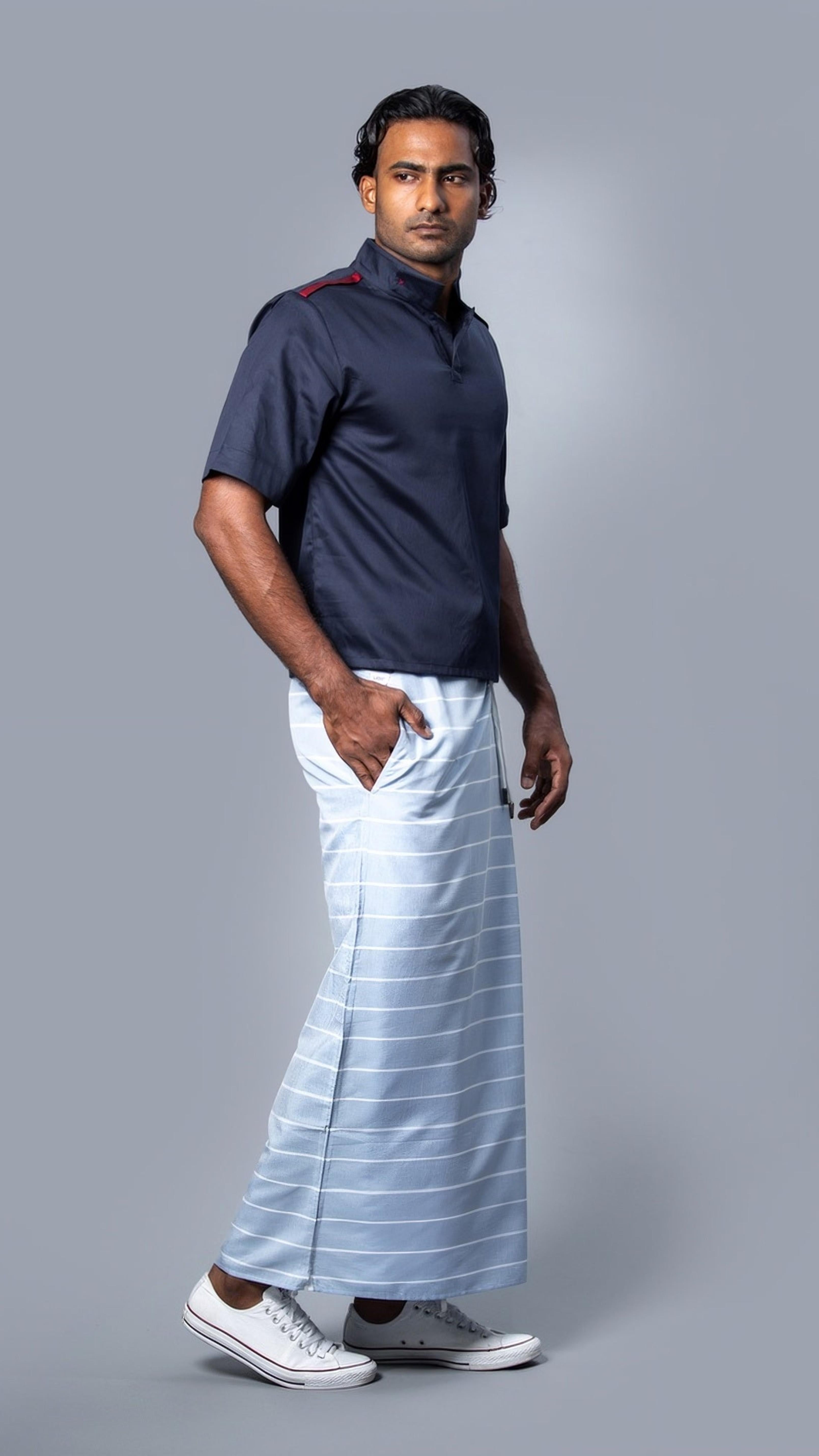 Classic Nautical Sarong in Pastel Blue with White Stripes