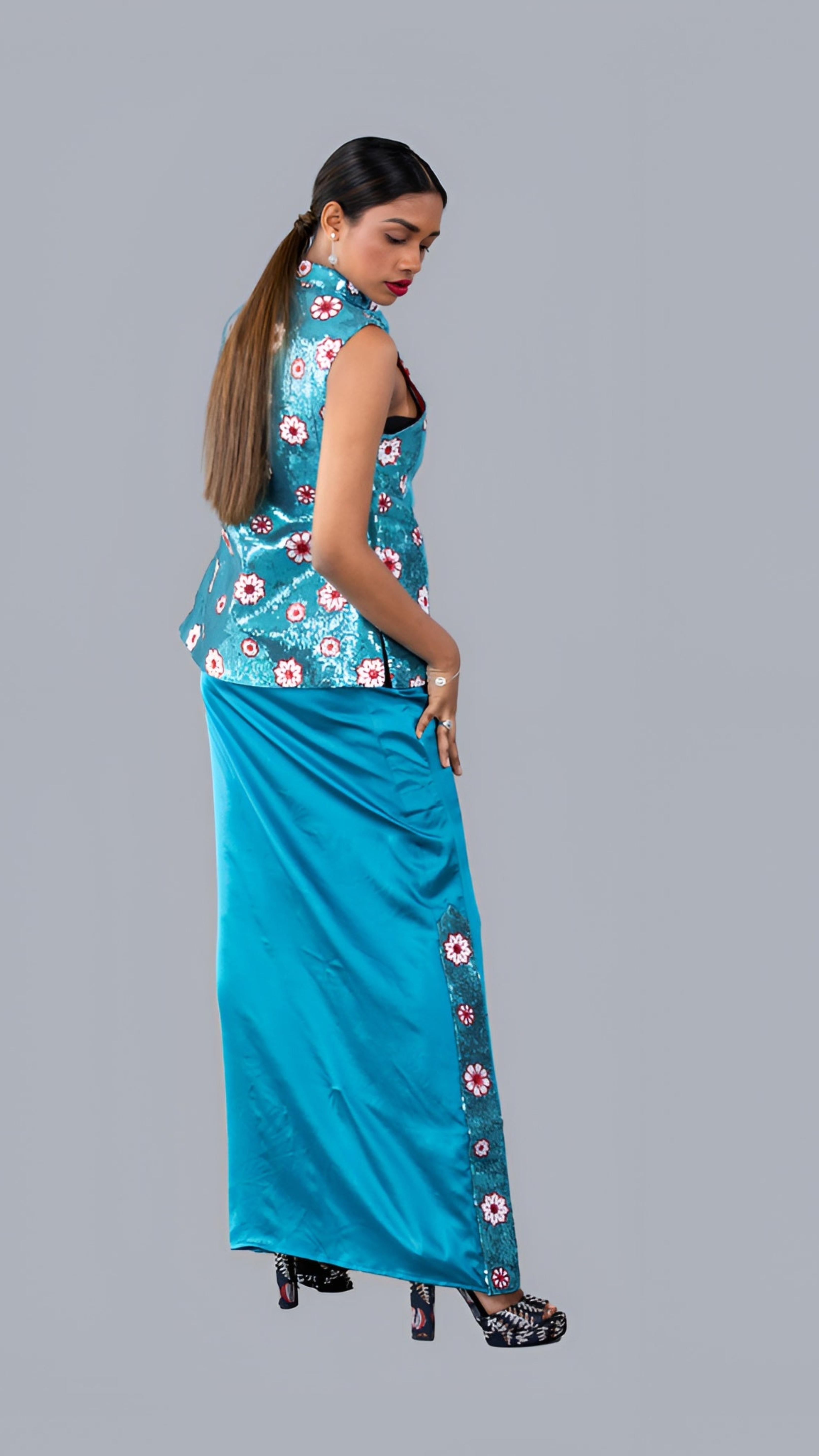 Sequin Floral Worked Silk Sri Lankan National Sarong