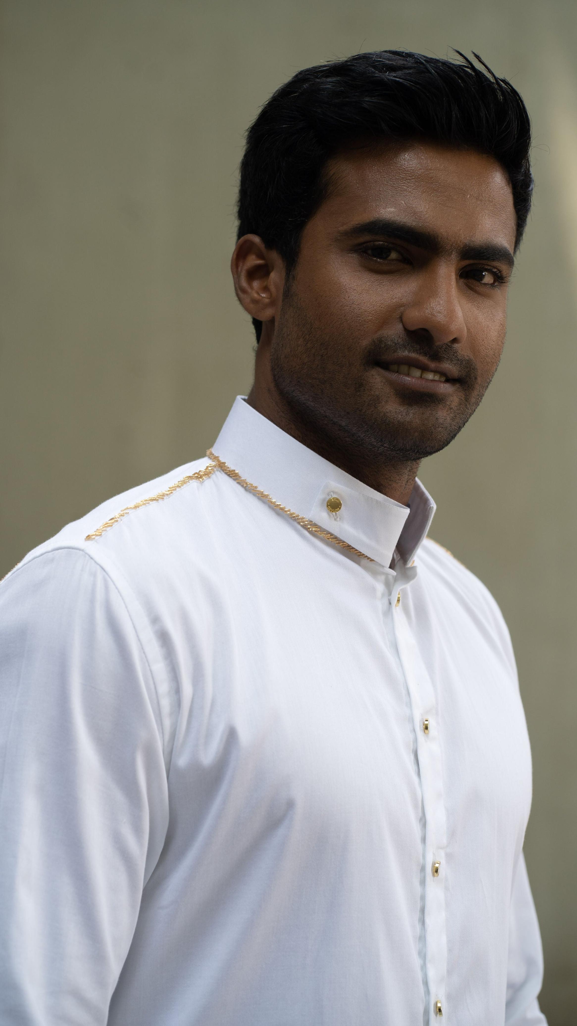 LOVI White Cotton Long-Sleeve Sport Shirt with Hand Embroidery