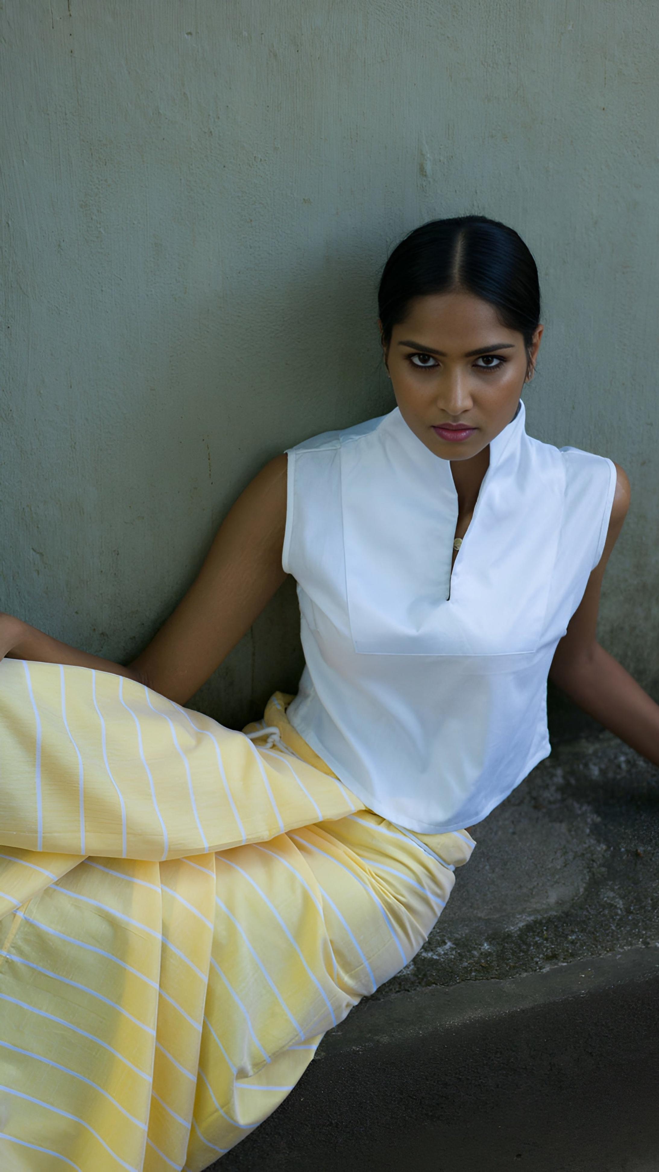 Nautical Sarong Pastel Yellow with White Lines