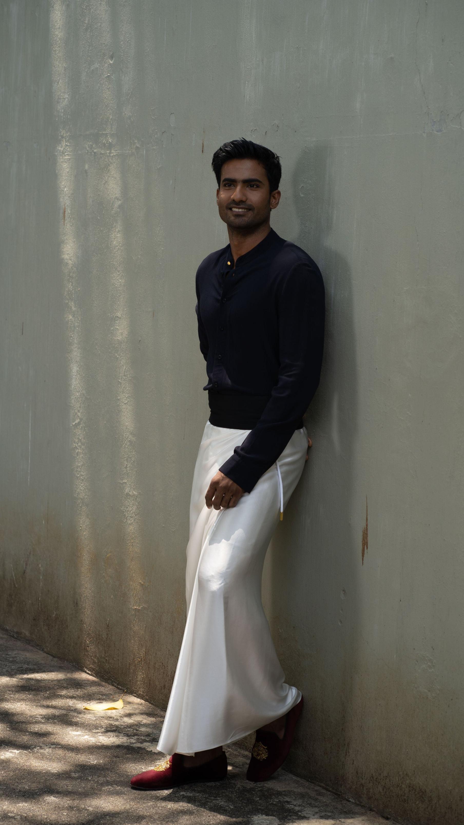 LOVI White Pure Silk Tuxedo Sarong