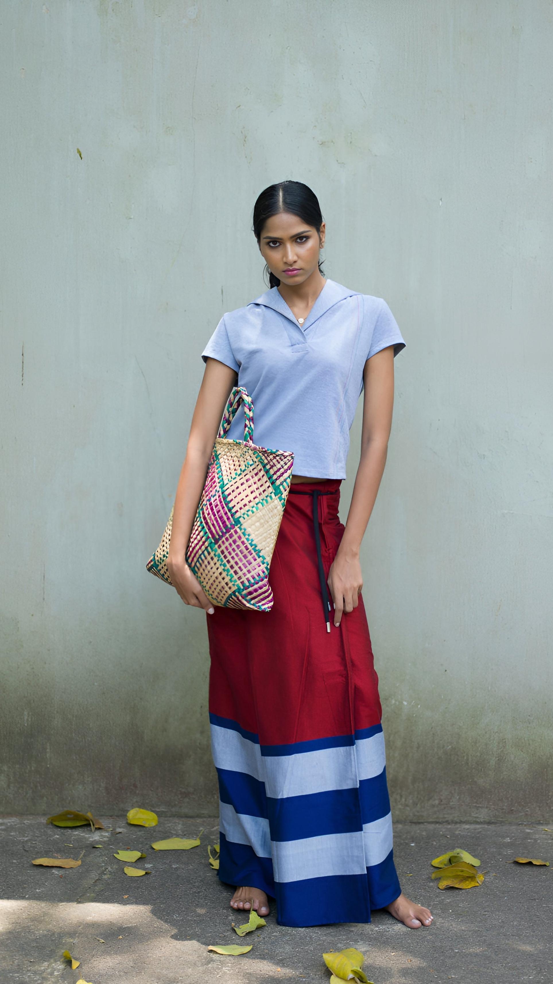Rugby Sarong in Red with Navy Blue & Silver