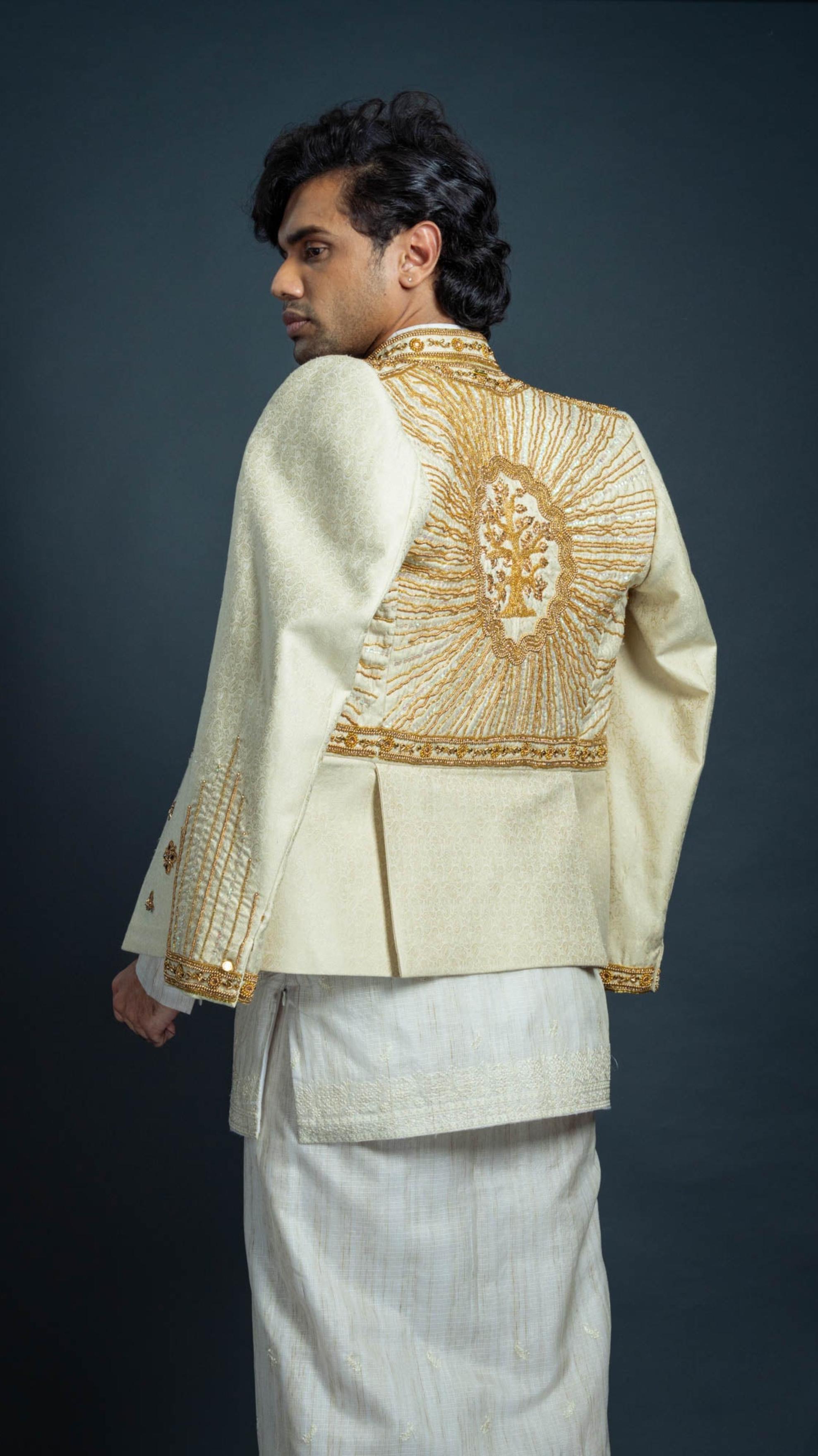LOVI White & Gold Embroidered National