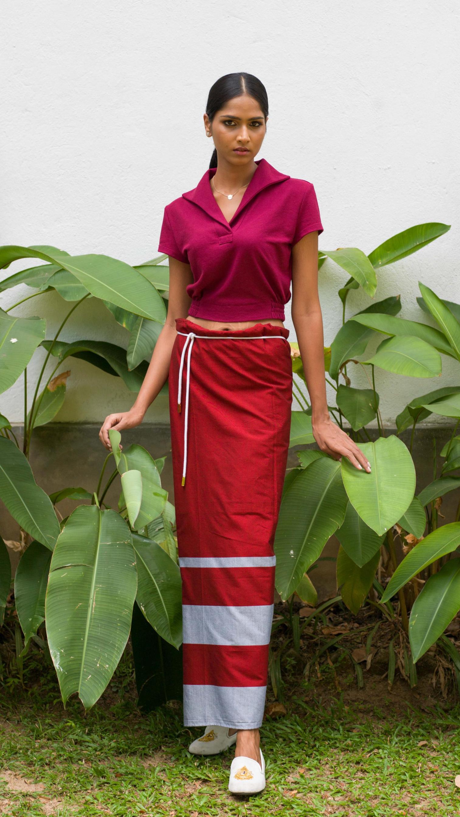 Rugby Sarong Crimson Red with silver lines