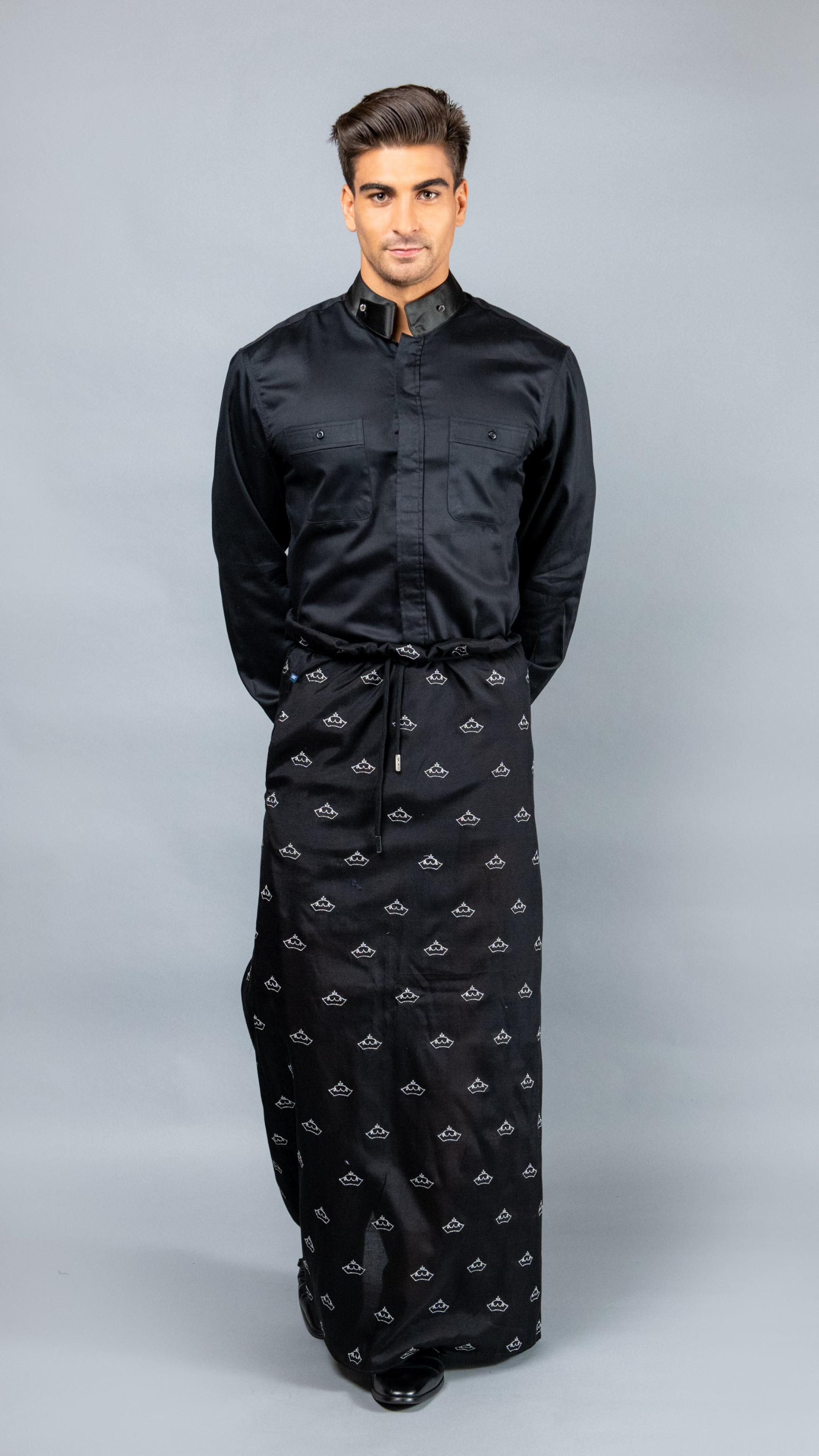 Crown Embroidered Sarong in Black