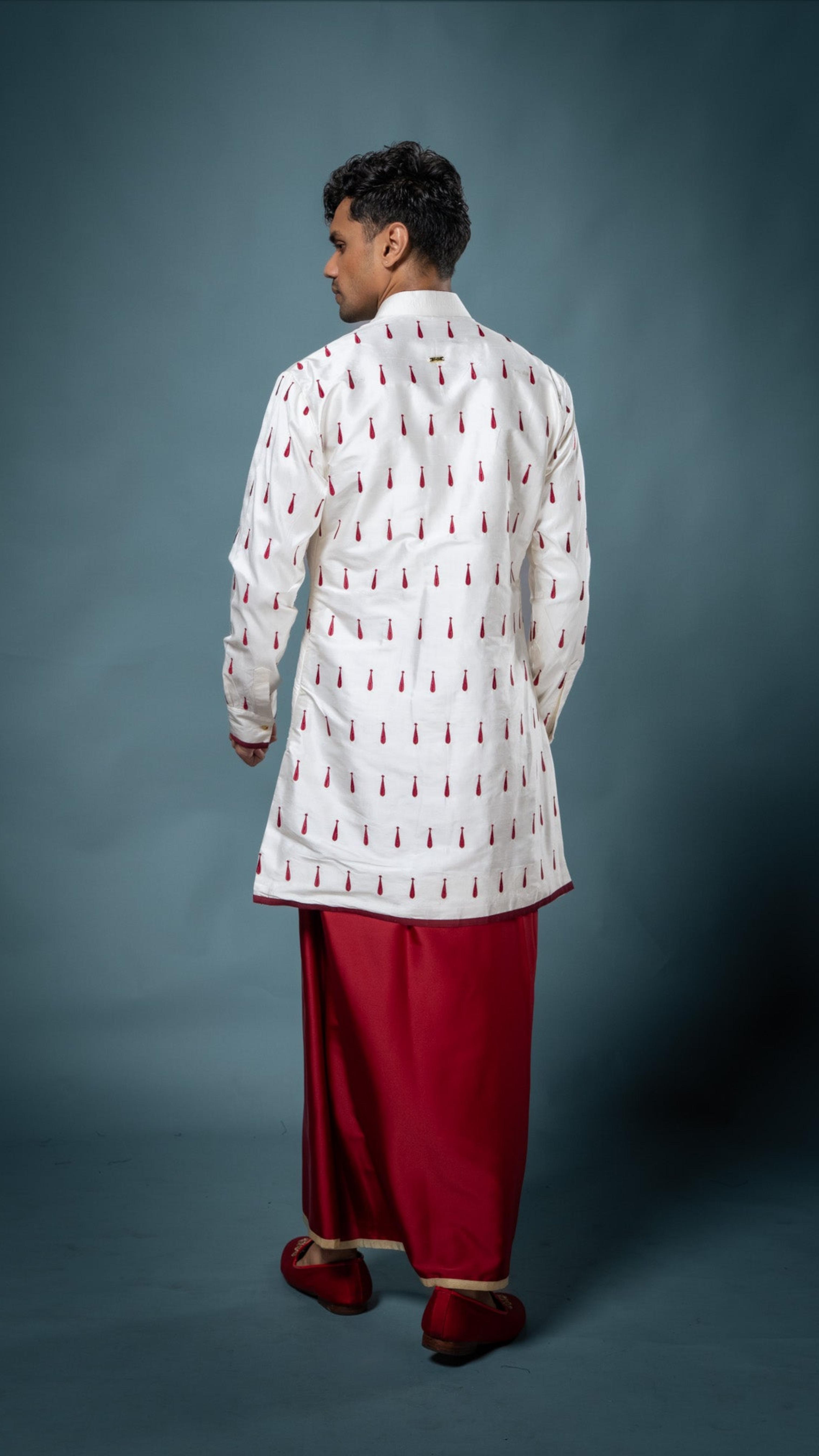 LOVI Celestial Garden embroidered National with Red Silk Sarong