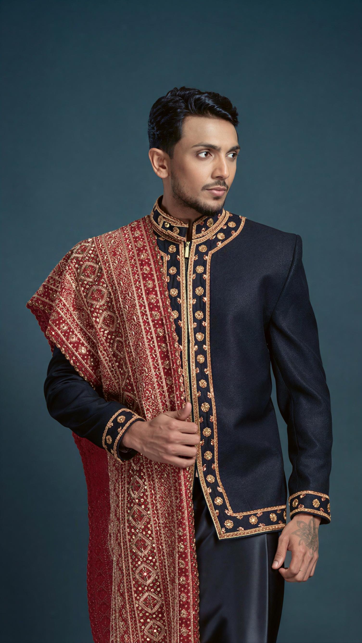 LOVI Black & Gold Embroidered Nilame Set