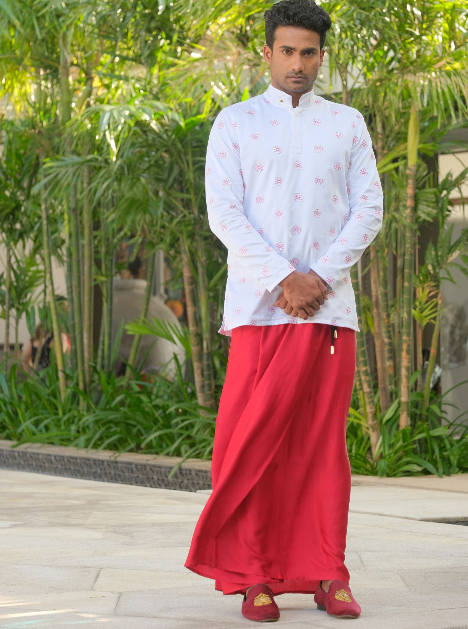 Sal Mal Shirt x Red Silk Sarong