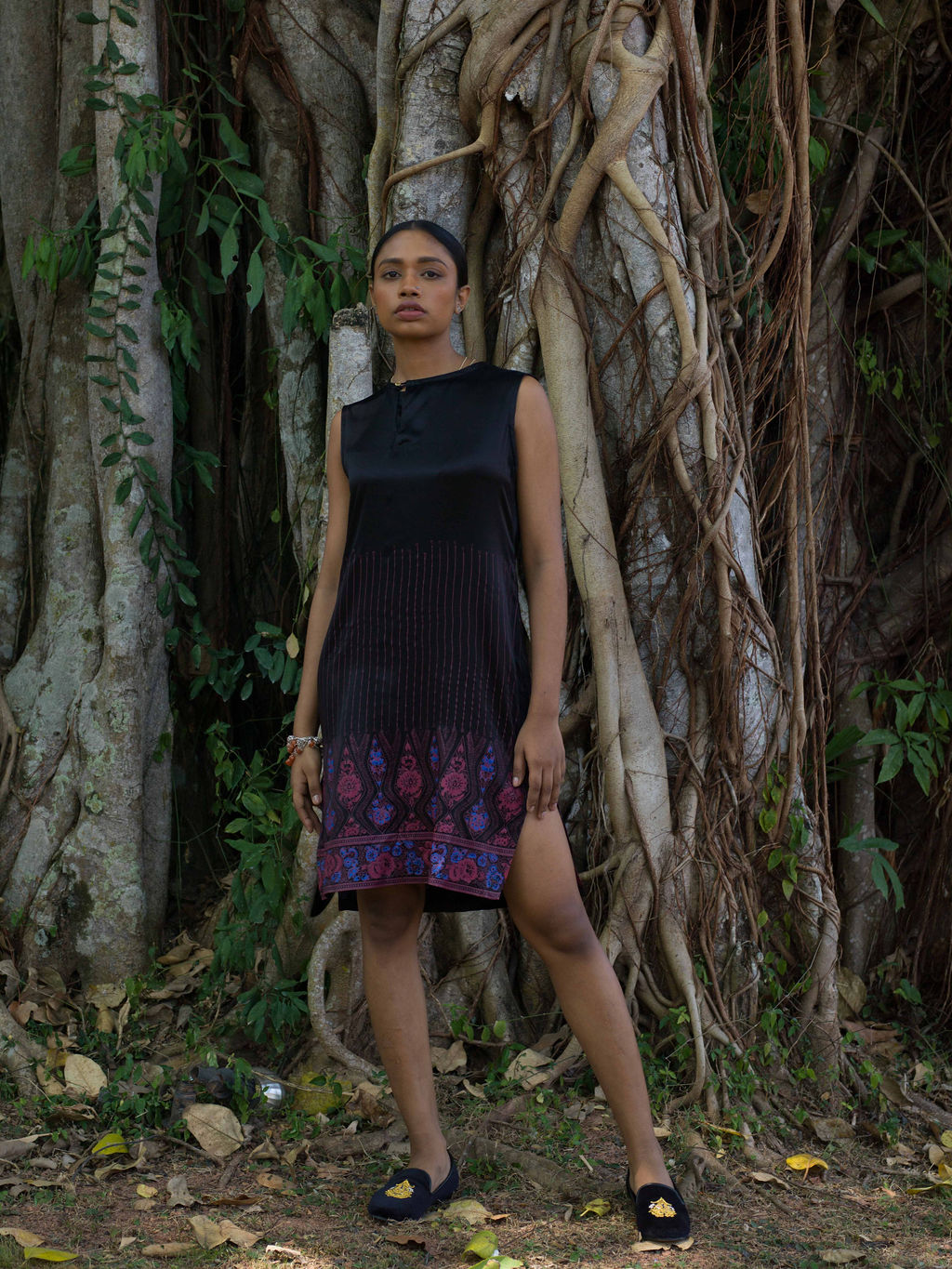Printed Silk Little Black Dress