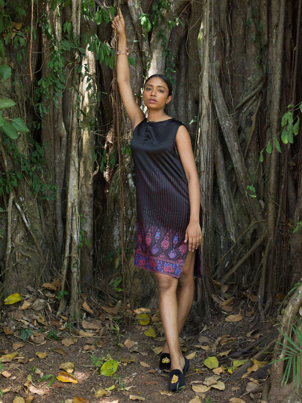 Printed Silk Little Black Dress