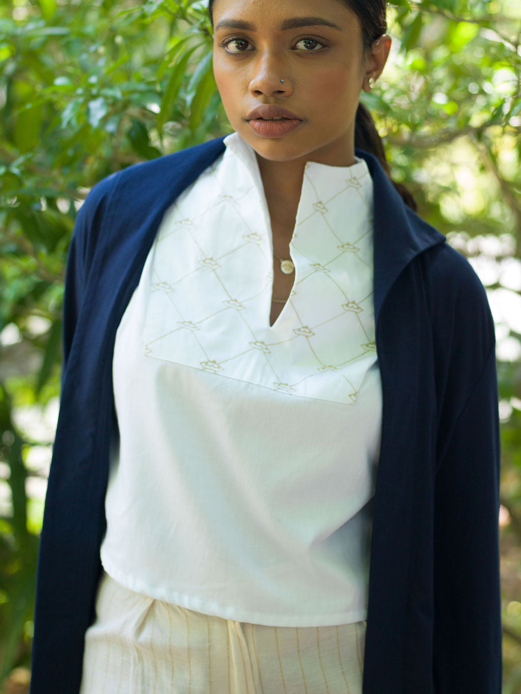 Crown Embroidery Tuxedo Top