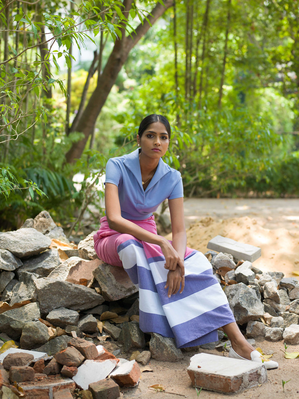 Rugby Sarong . Lotus pink with Pastel Purple with White Lines.