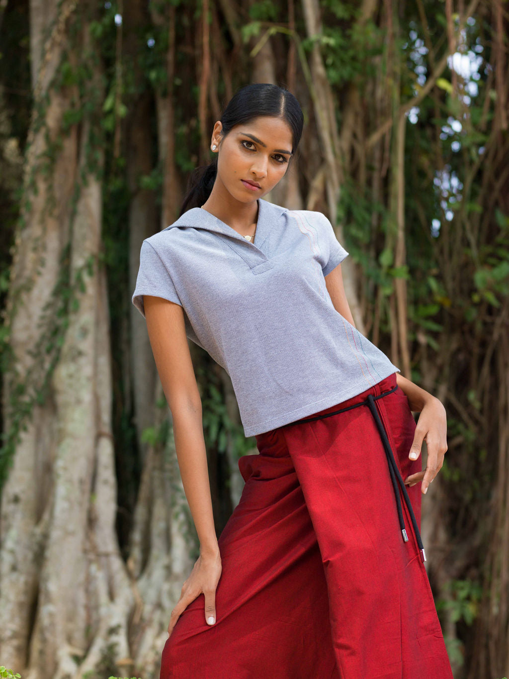 Pique Sailor T-shirt with Side Gathers