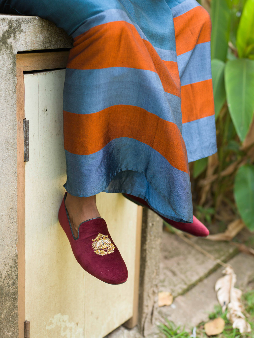 Rugby Sarong. Rayon Aqua blue with Burnt Orange and Sea Blue lines