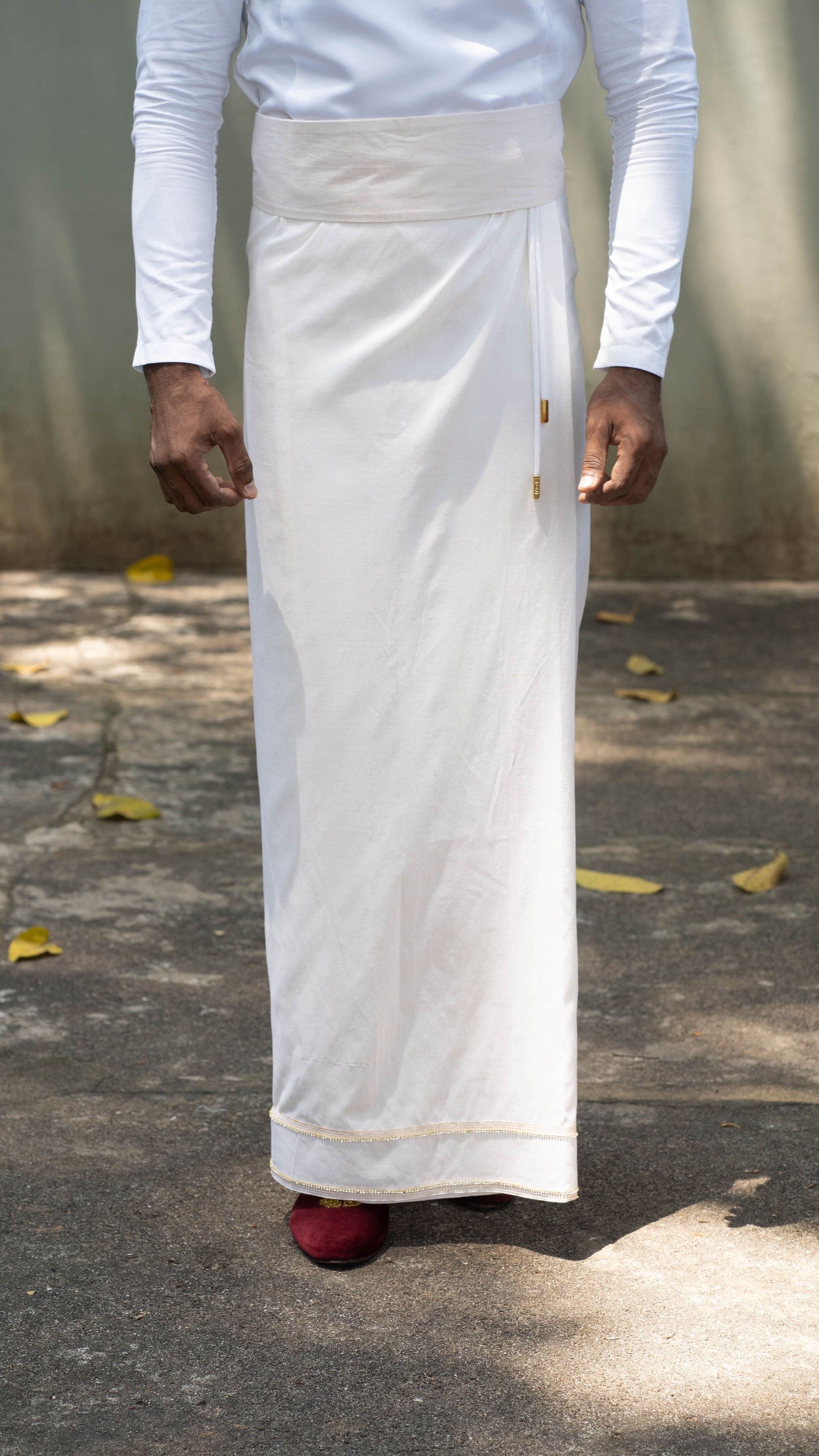 Cotton Tuxedo Sarong with Gold Hand Embroidery Lines