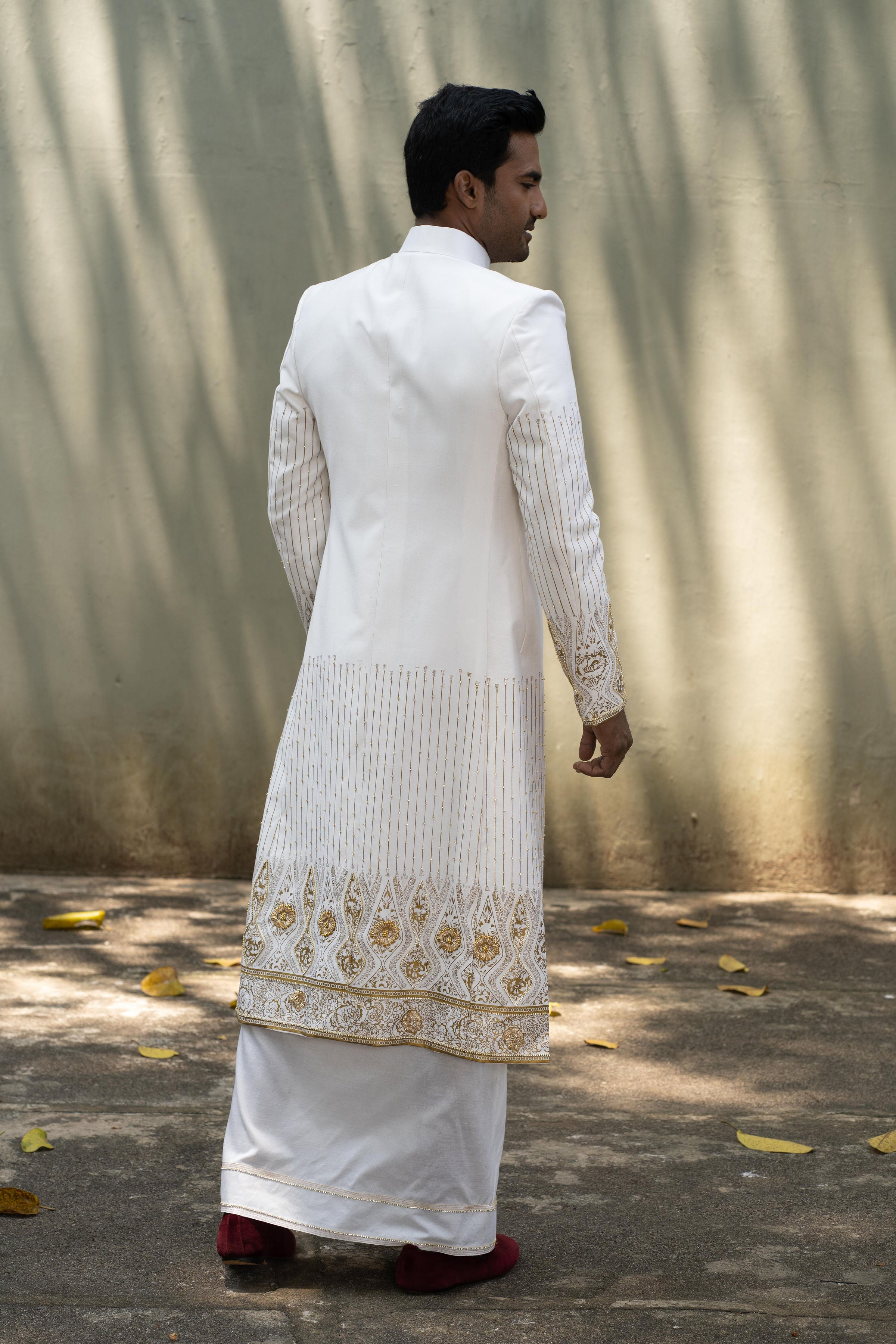 Printed Hand Embroidered Long Jacket with Hand Detailed Sarong