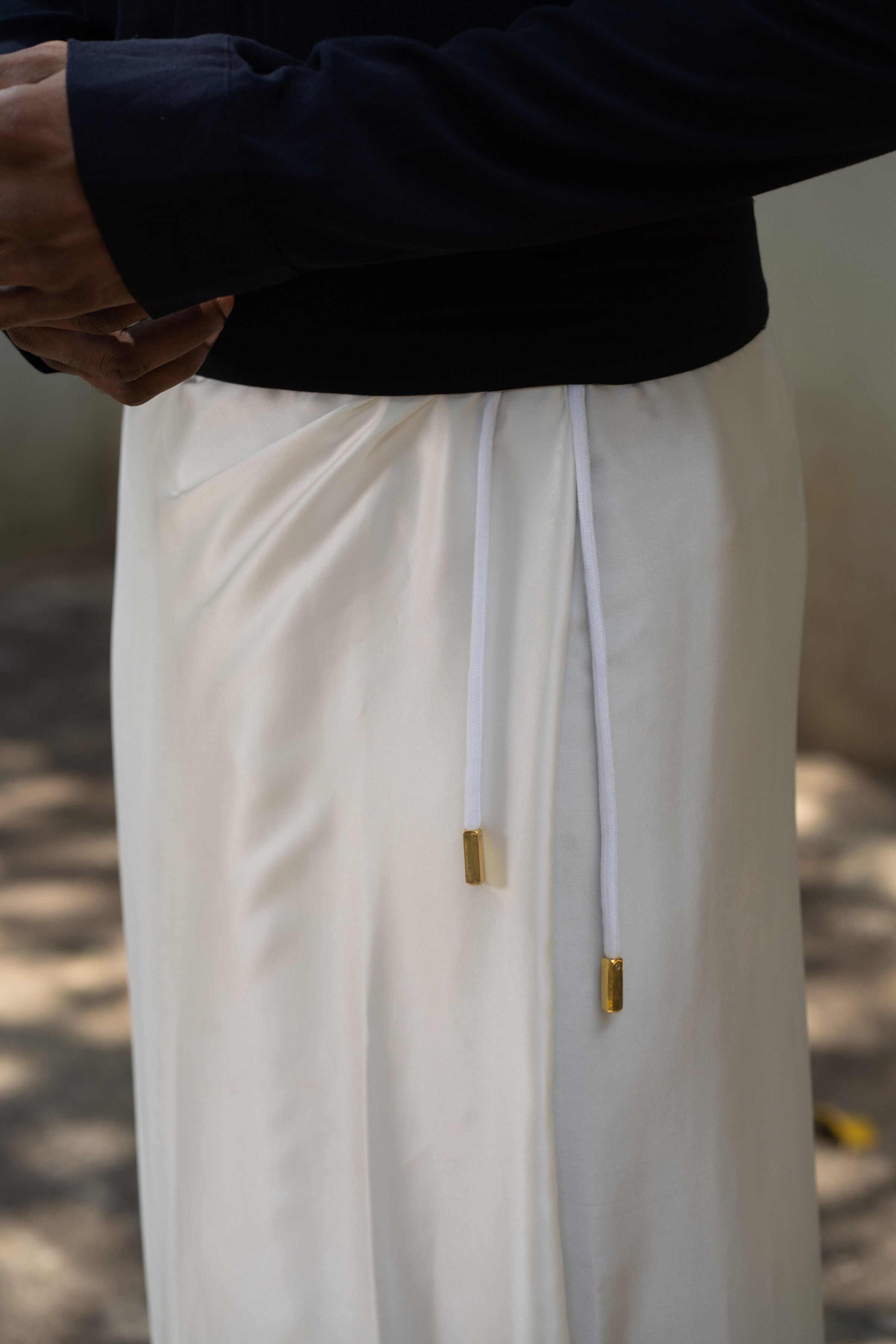 LOVI White Pure Silk Tuxedo Sarong