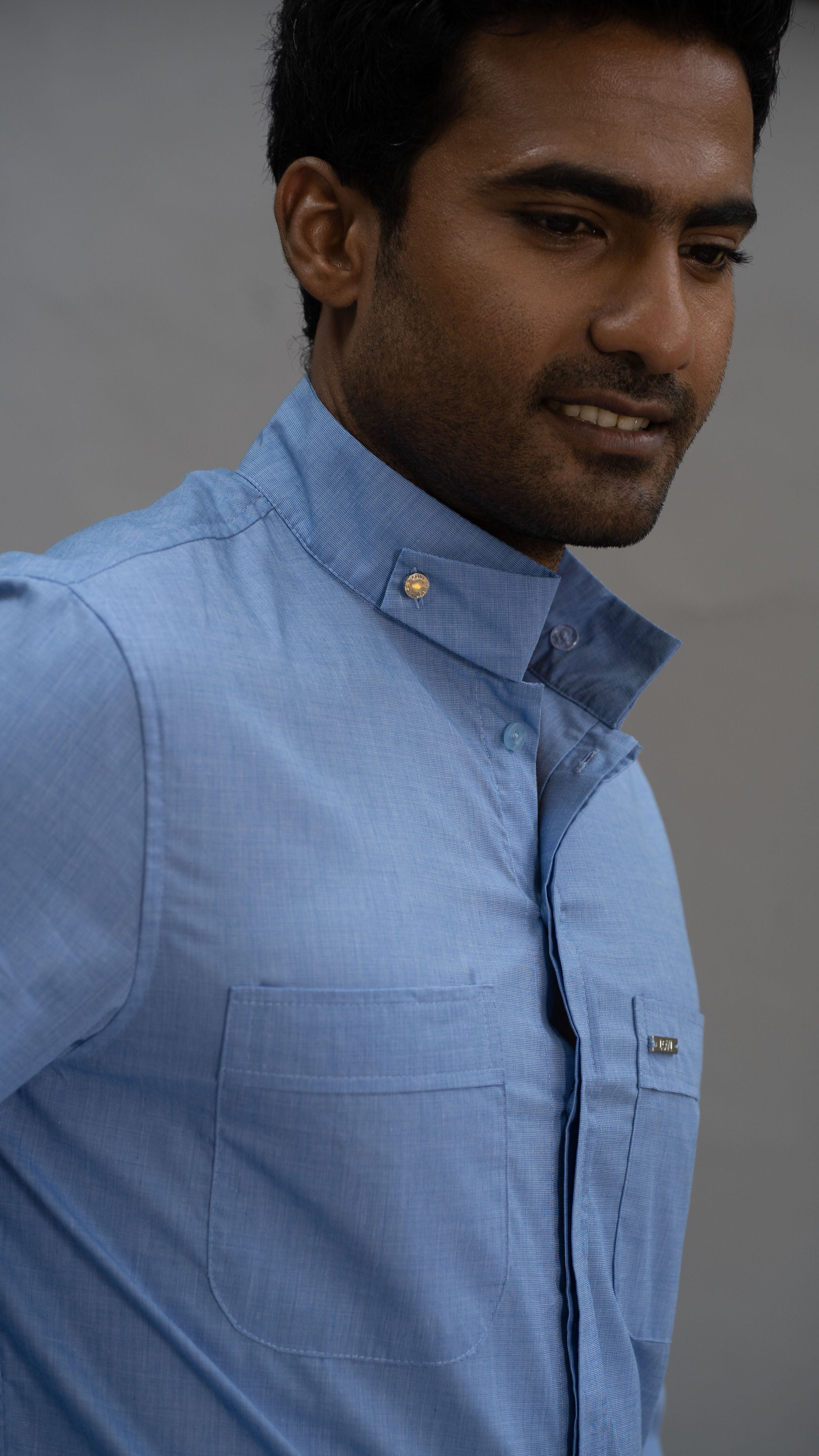 LOVI Pastel Blue Cotton Long-Sleeve Sport Shirt