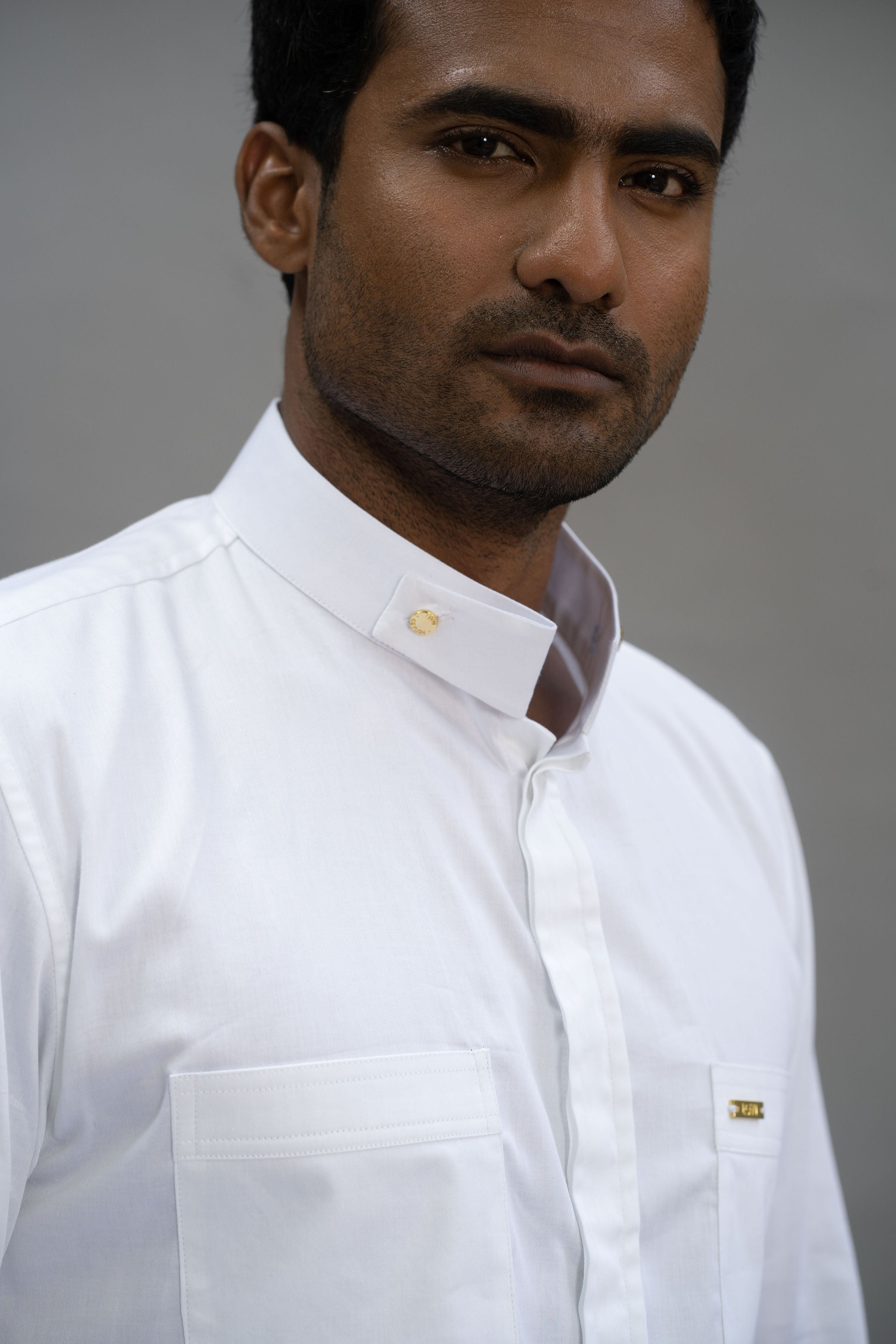 LOVI White Cotton Long-Sleeve Sport Shirt with Hand Embroidery