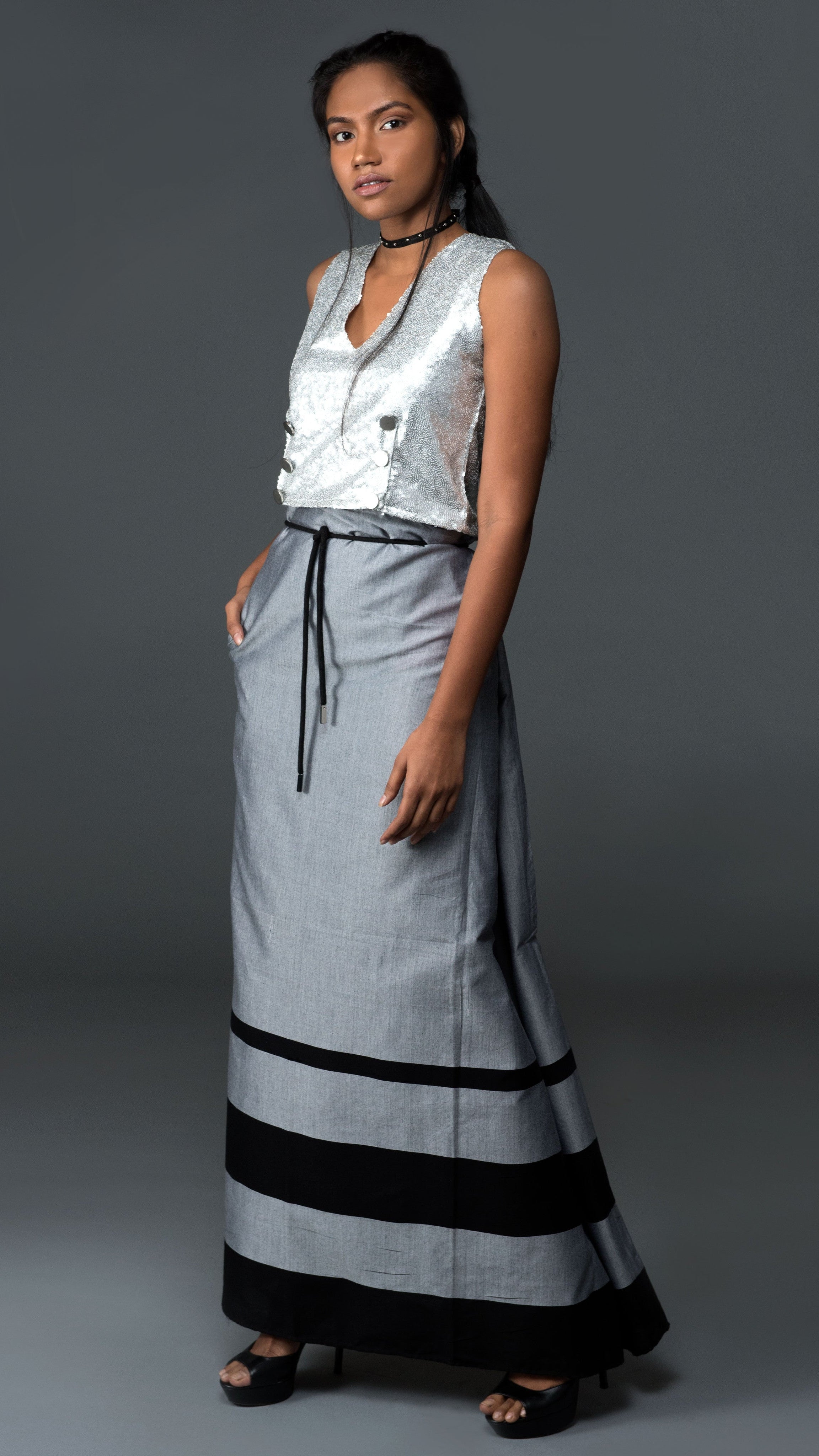 Rugby Sarong Silver With Black Stripes