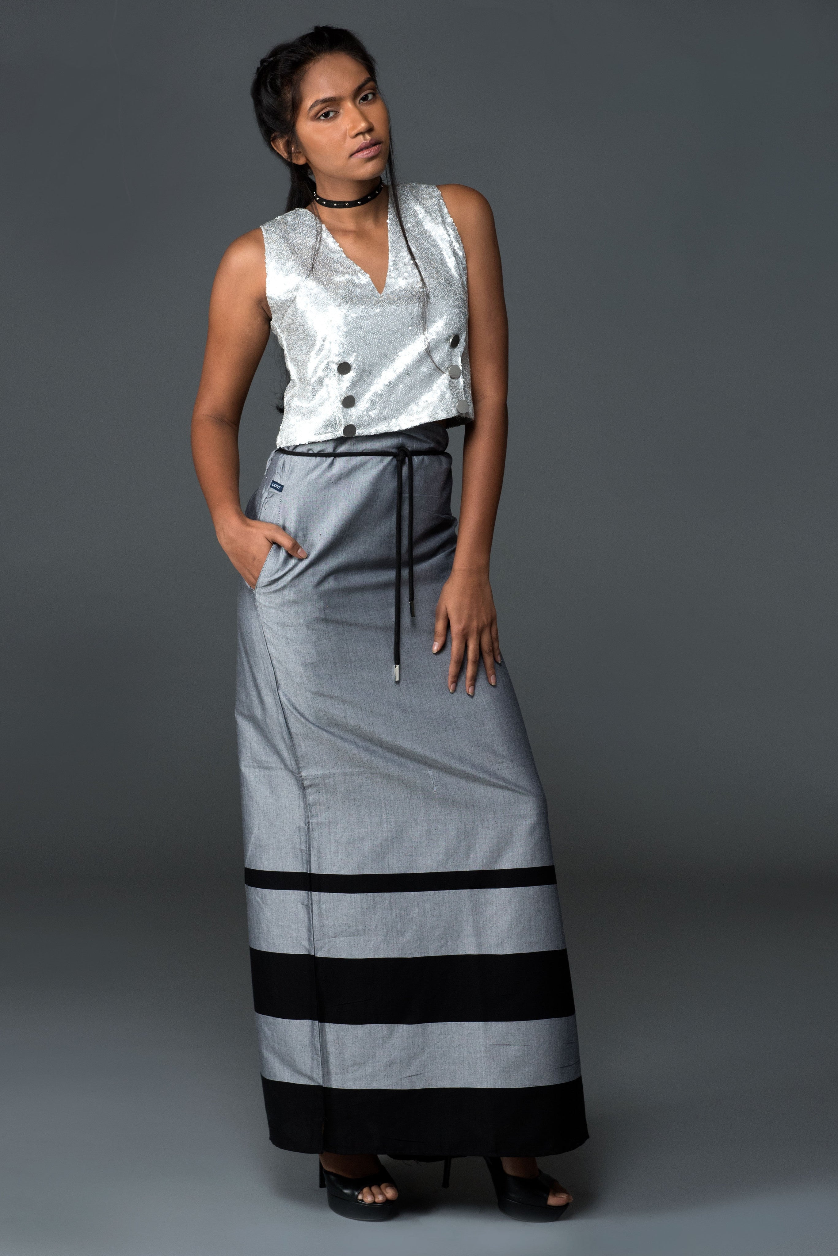 Rugby Sarong. Silver With Black Stripes