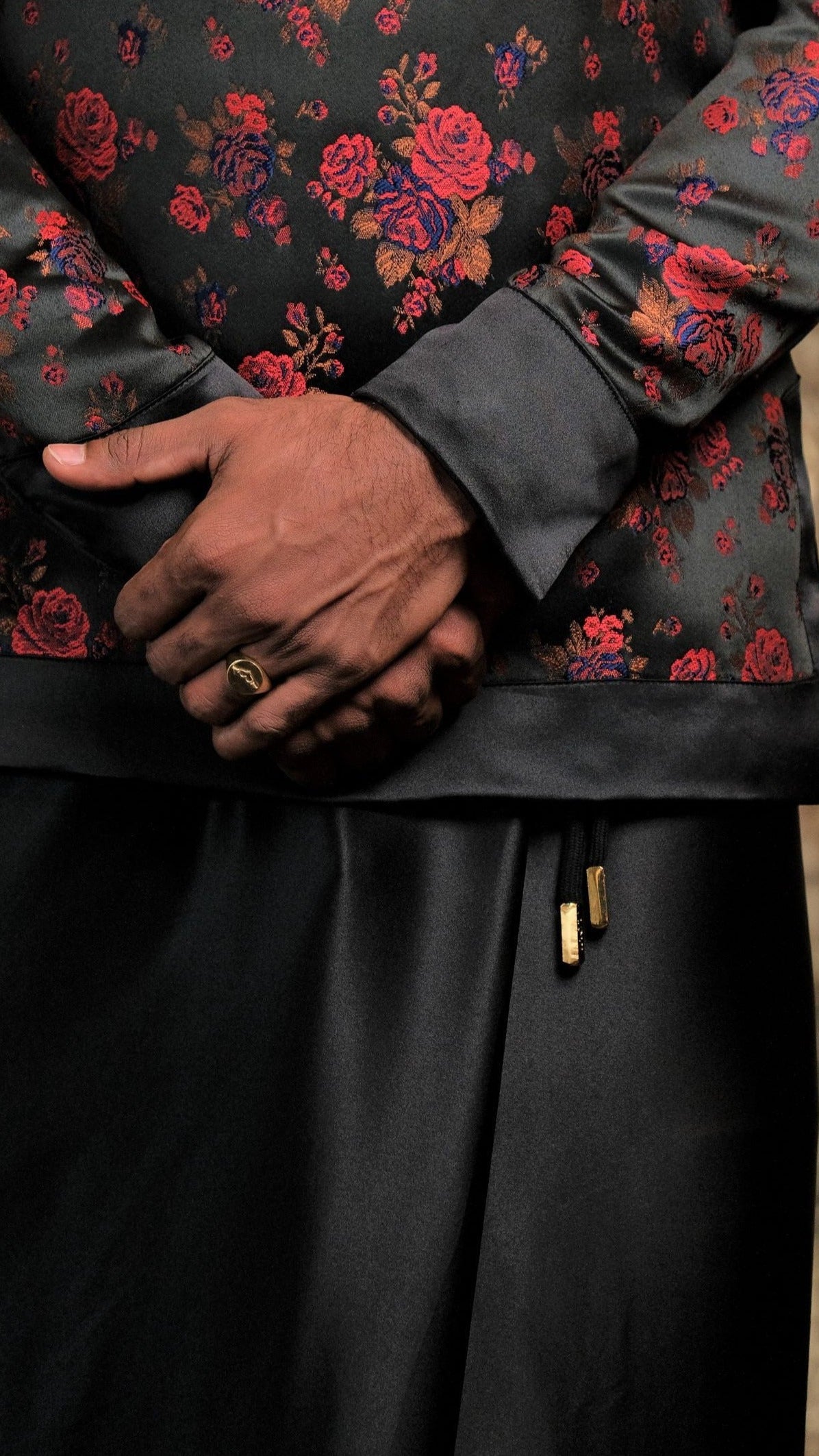 Floral Jacquard Jacket & Black Silk Sarong