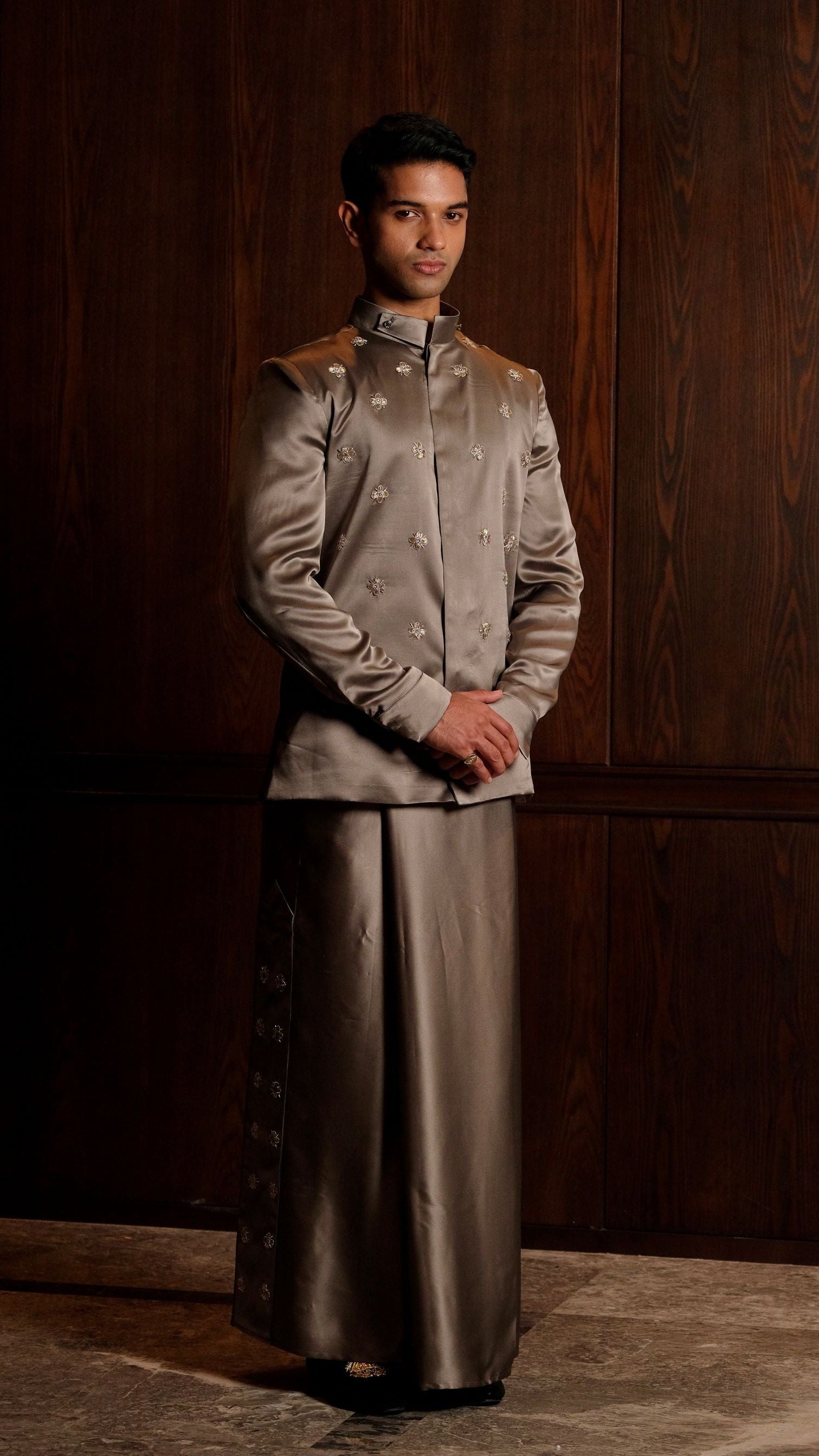 Embroidered Grey Silk National