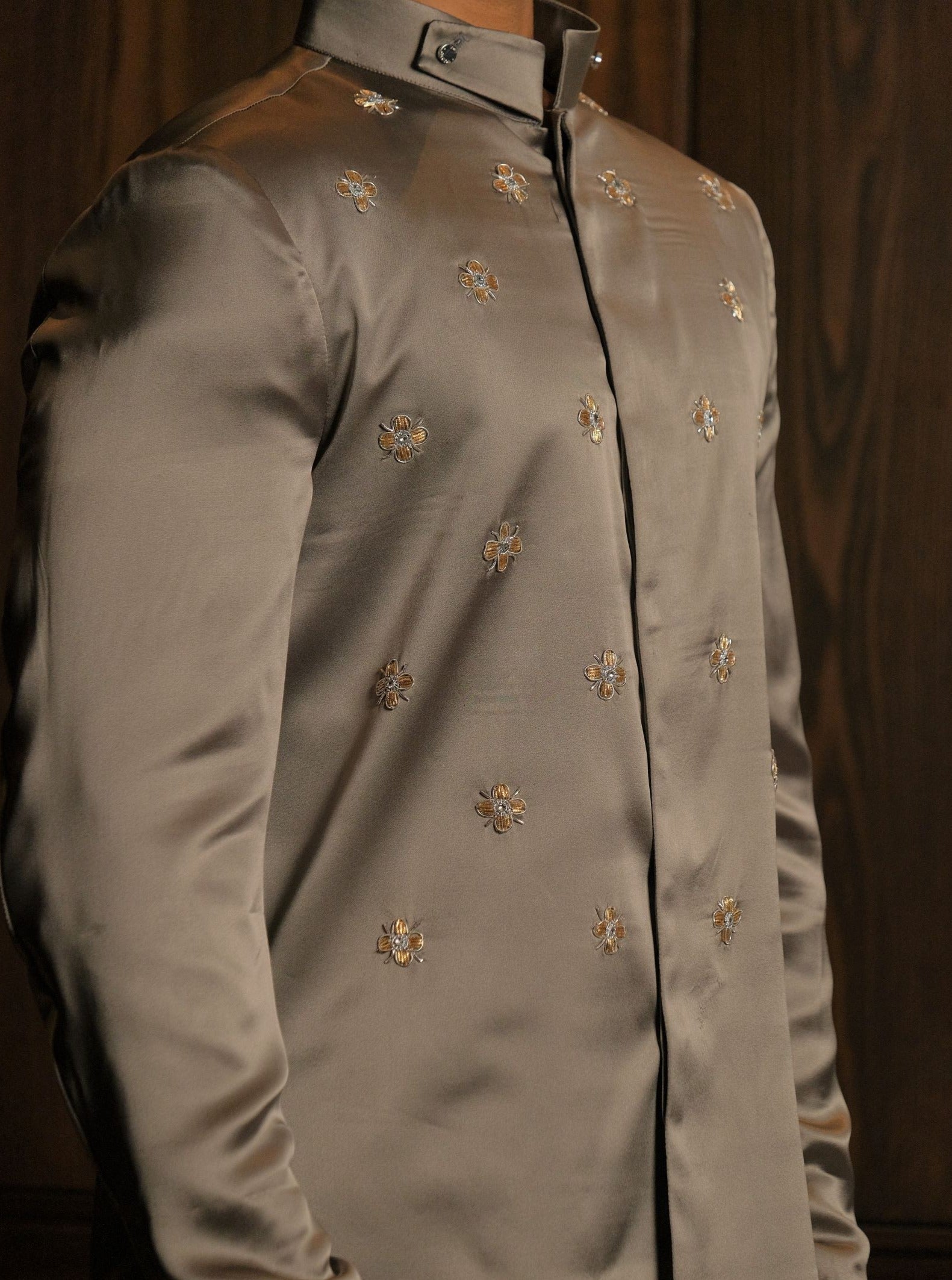 Embroidered Grey Silk National